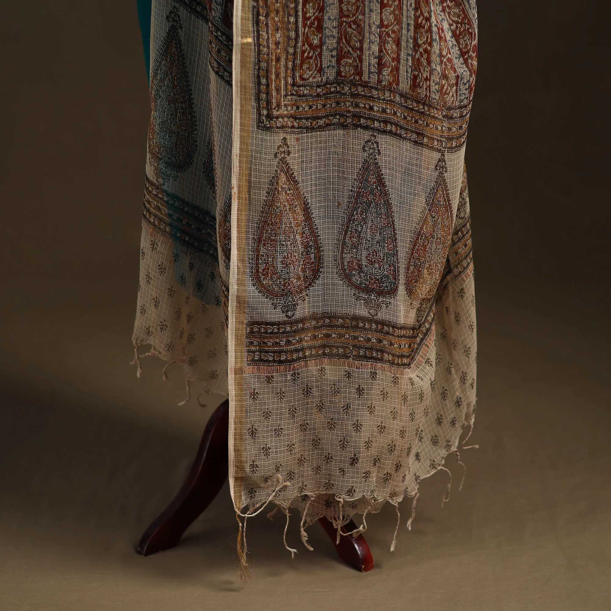 Pedana Kalamkari Hand Block Print Natural Dyed Kota Doria Cotton Dupatta 01 - Image 4
