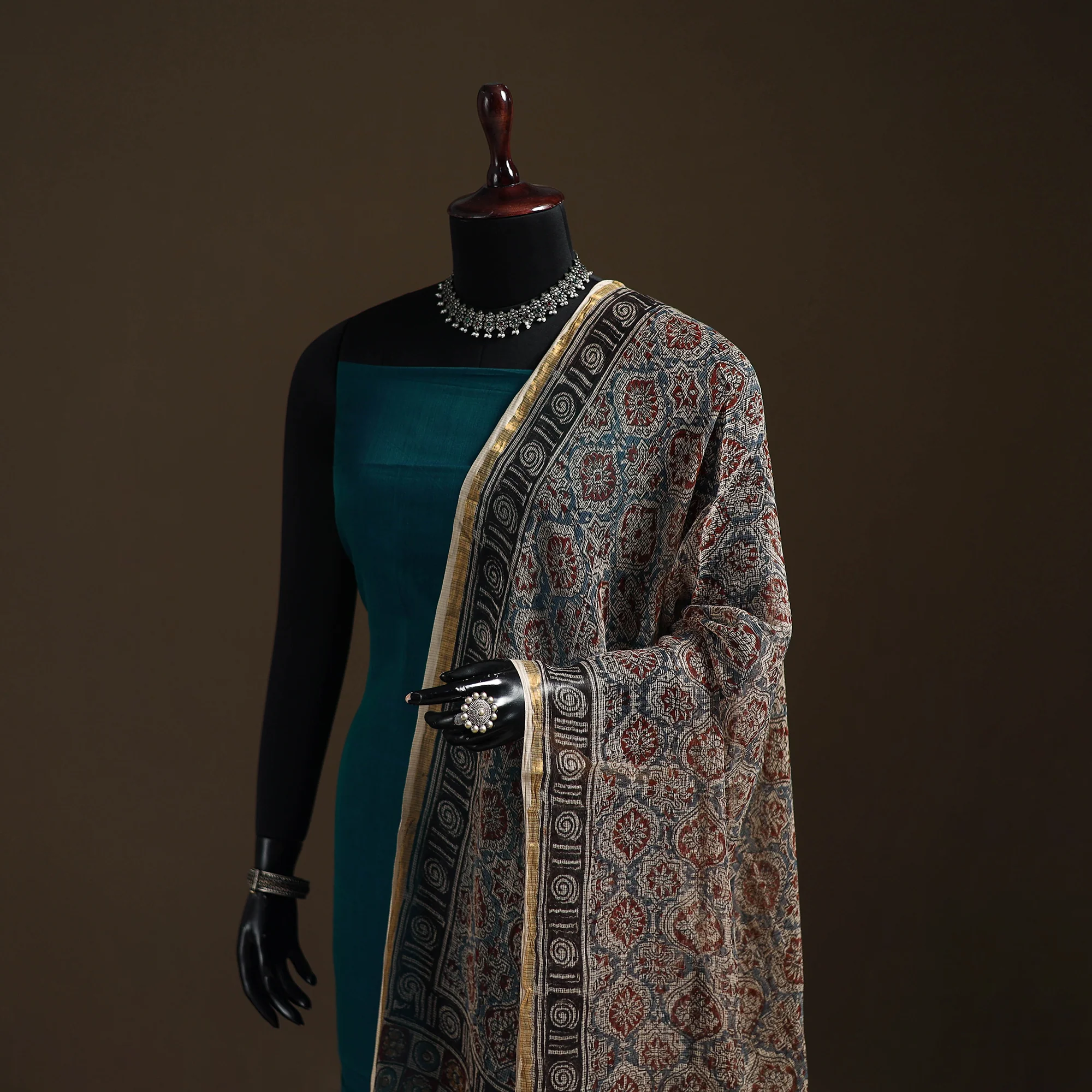 Pedana Kalamkari Hand Block Print Natural Dyed Kota Doria Cotton Dupatta 02 - Image 2