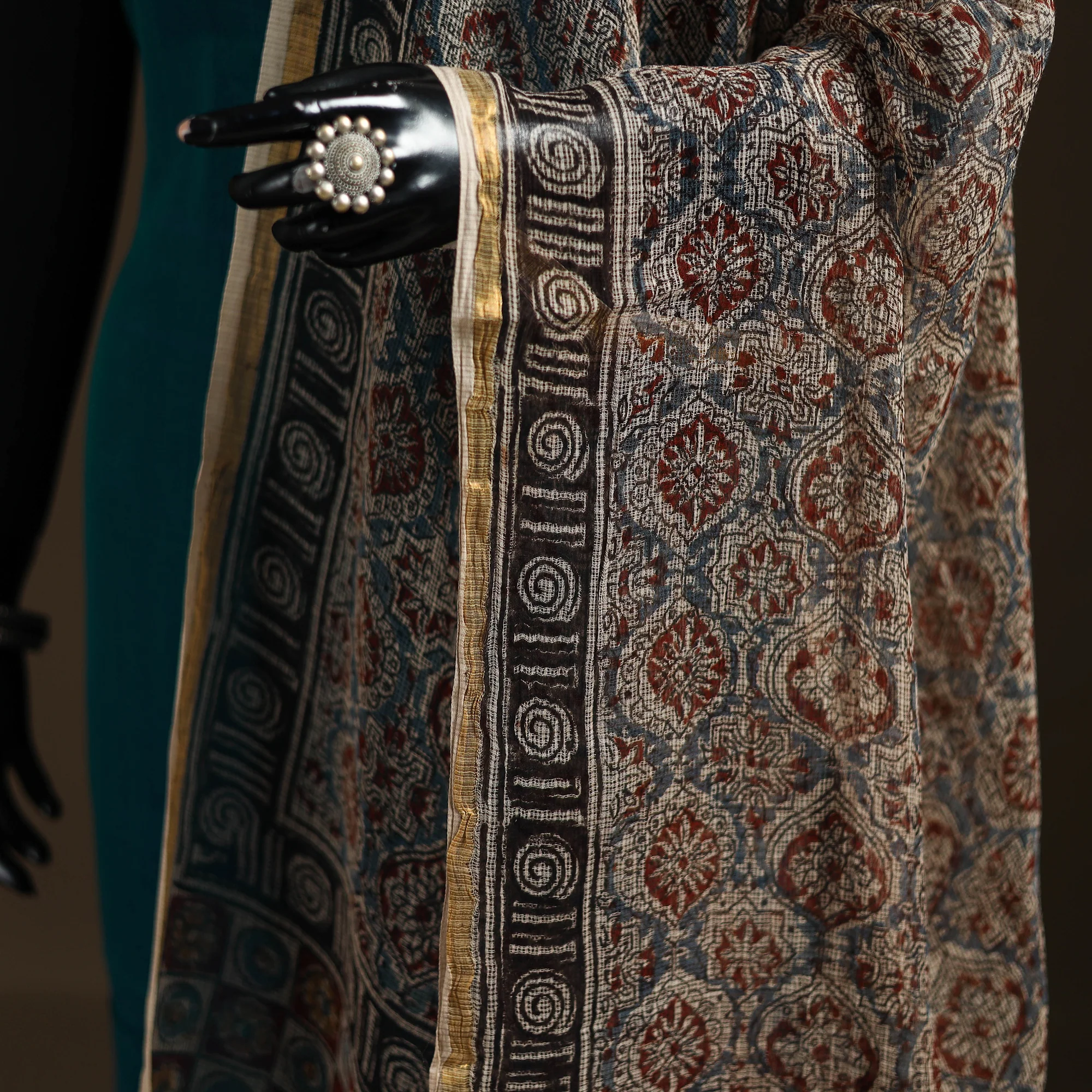 Pedana Kalamkari Hand Block Print Natural Dyed Kota Doria Cotton Dupatta 02 - Image 3