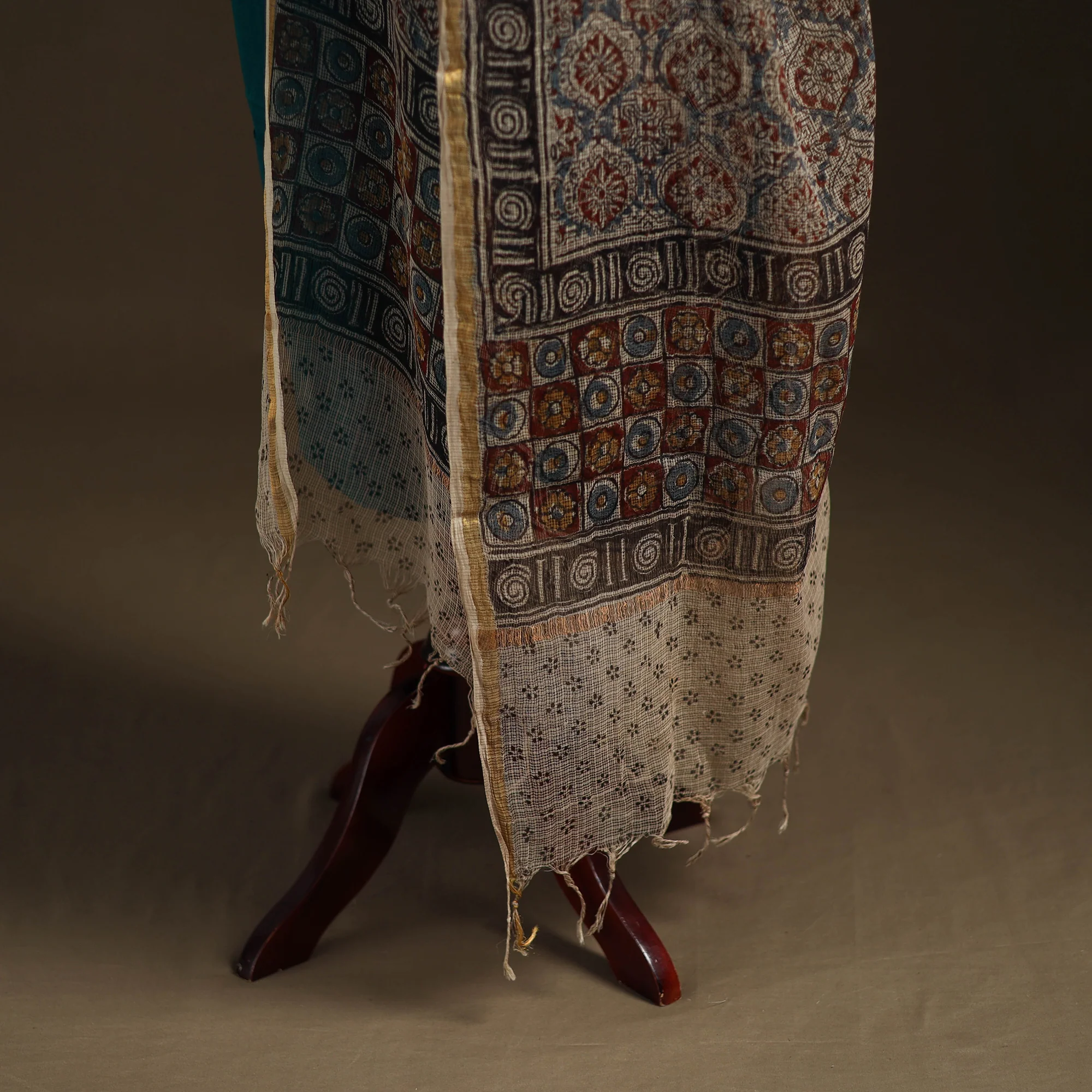 Pedana Kalamkari Hand Block Print Natural Dyed Kota Doria Cotton Dupatta 02 - Image 4