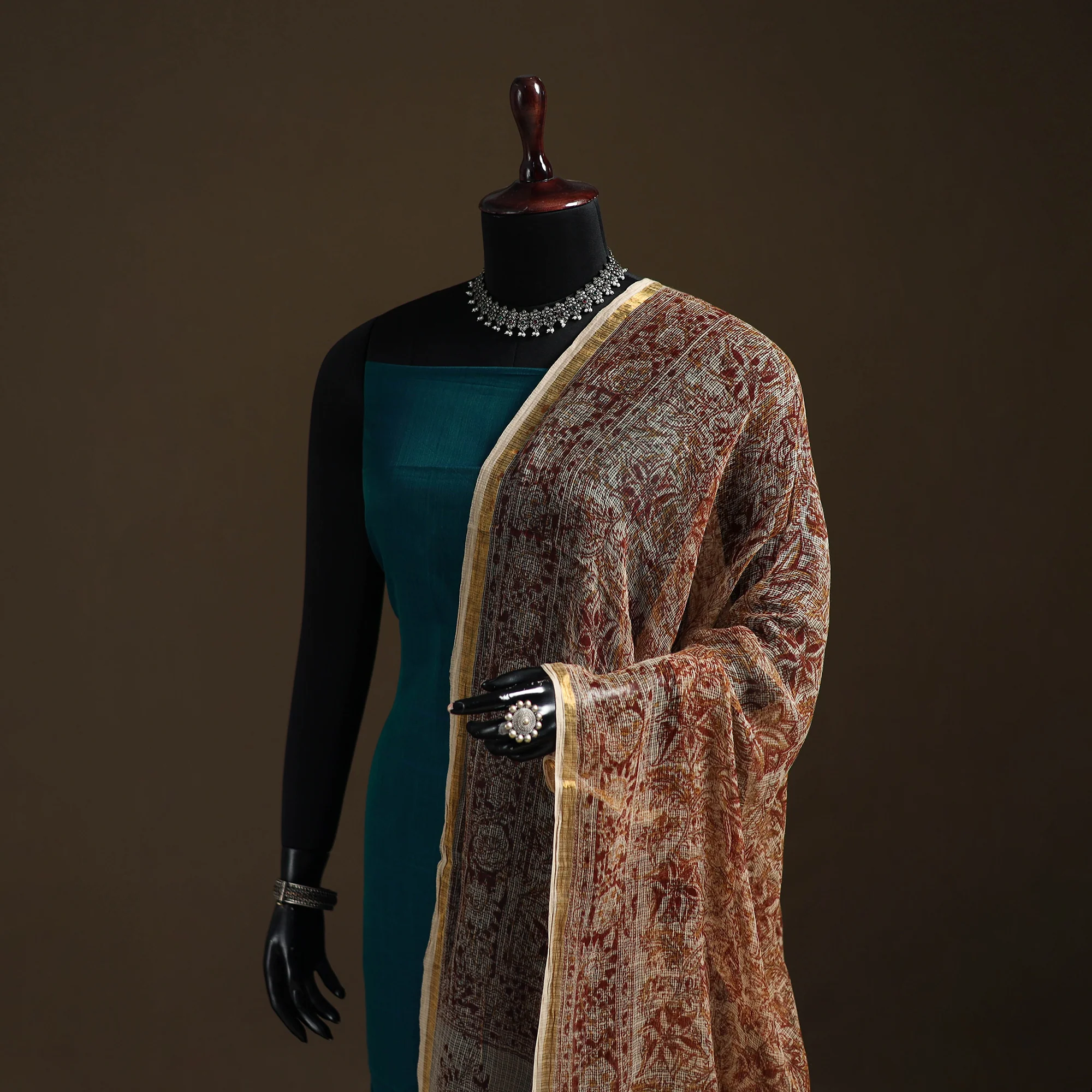 Pedana Kalamkari Hand Block Print Natural Dyed Kota Doria Cotton Dupatta 03 - Image 2