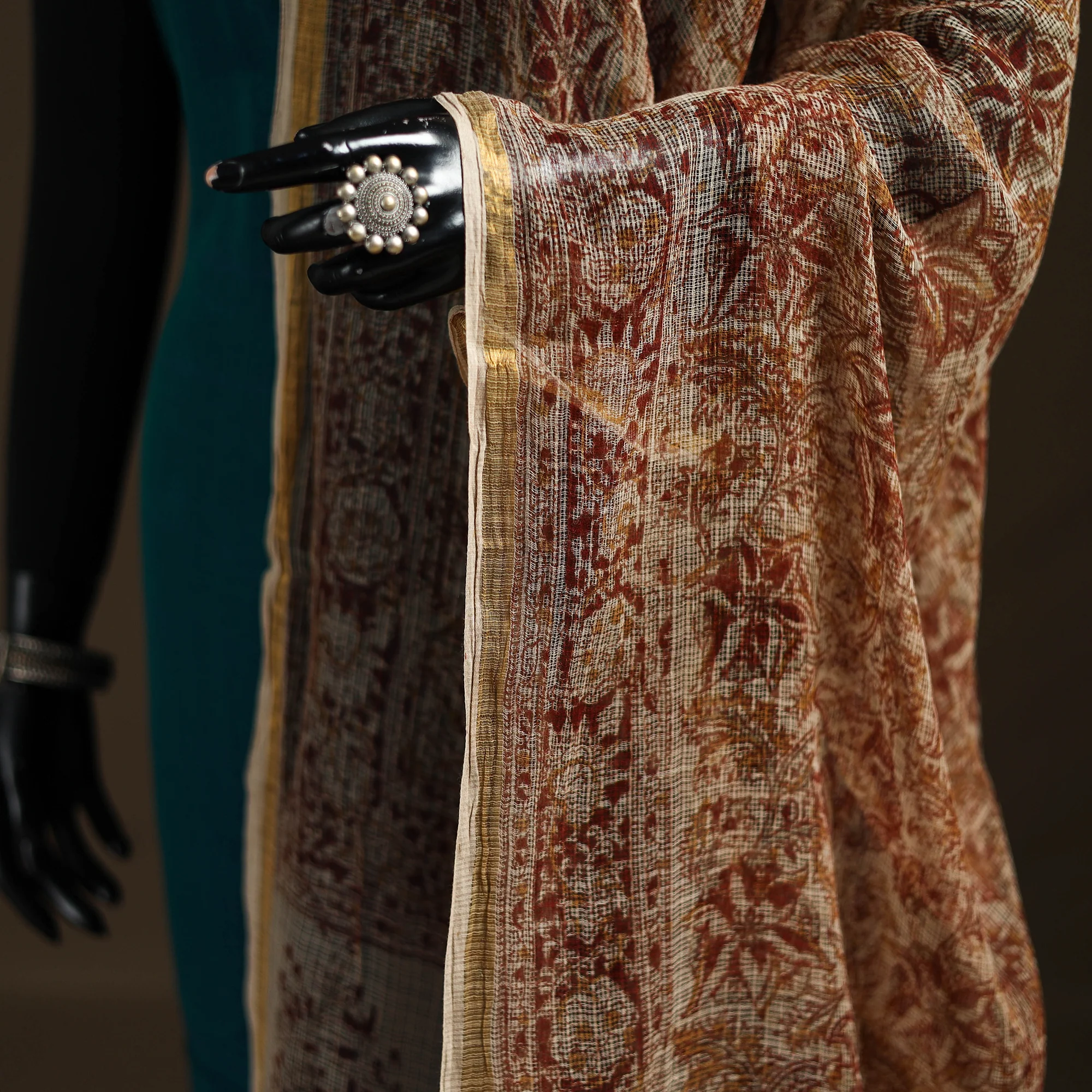 Pedana Kalamkari Hand Block Print Natural Dyed Kota Doria Cotton Dupatta 03 - Image 3