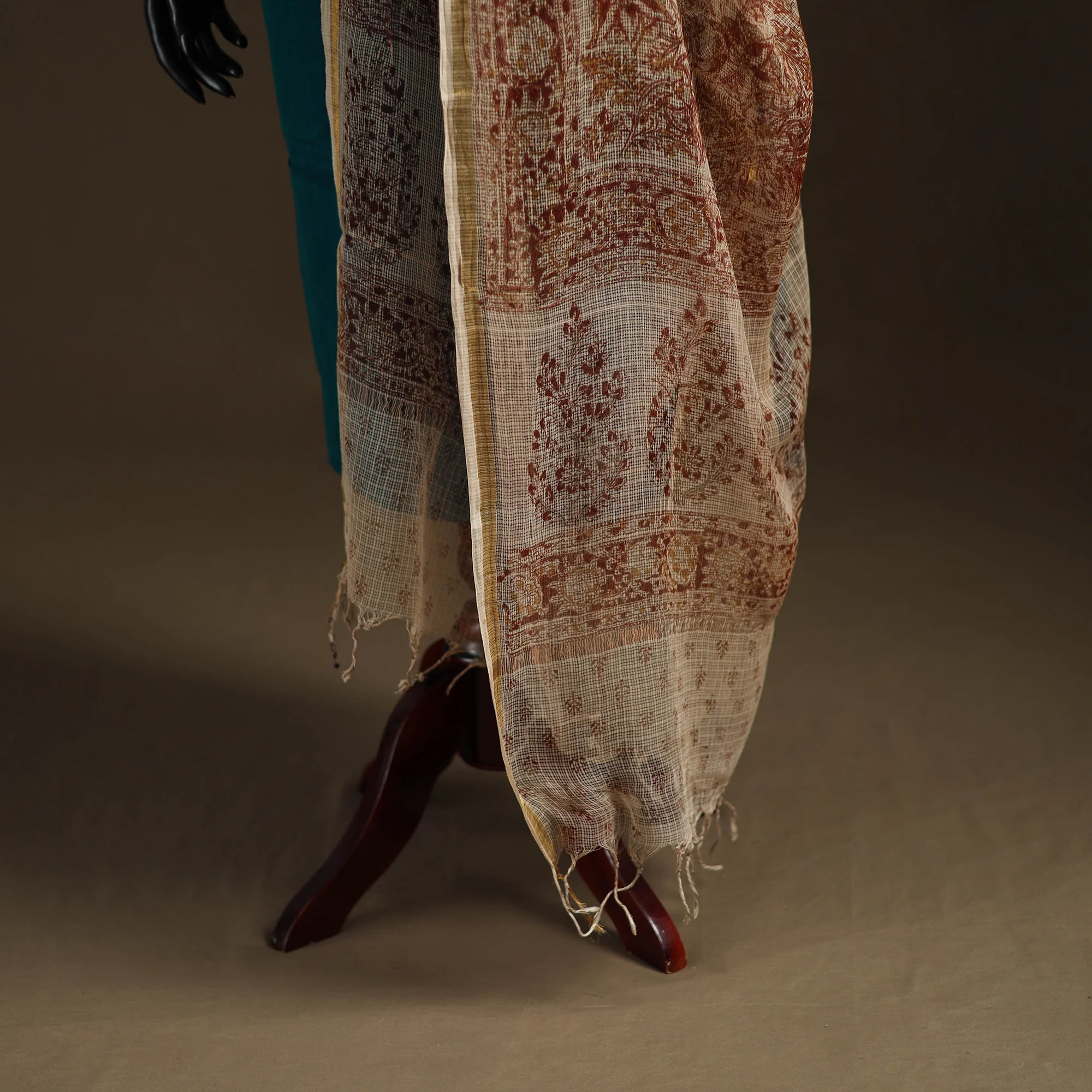 Pedana Kalamkari Hand Block Print Natural Dyed Kota Doria Cotton Dupatta 03 - Image 4