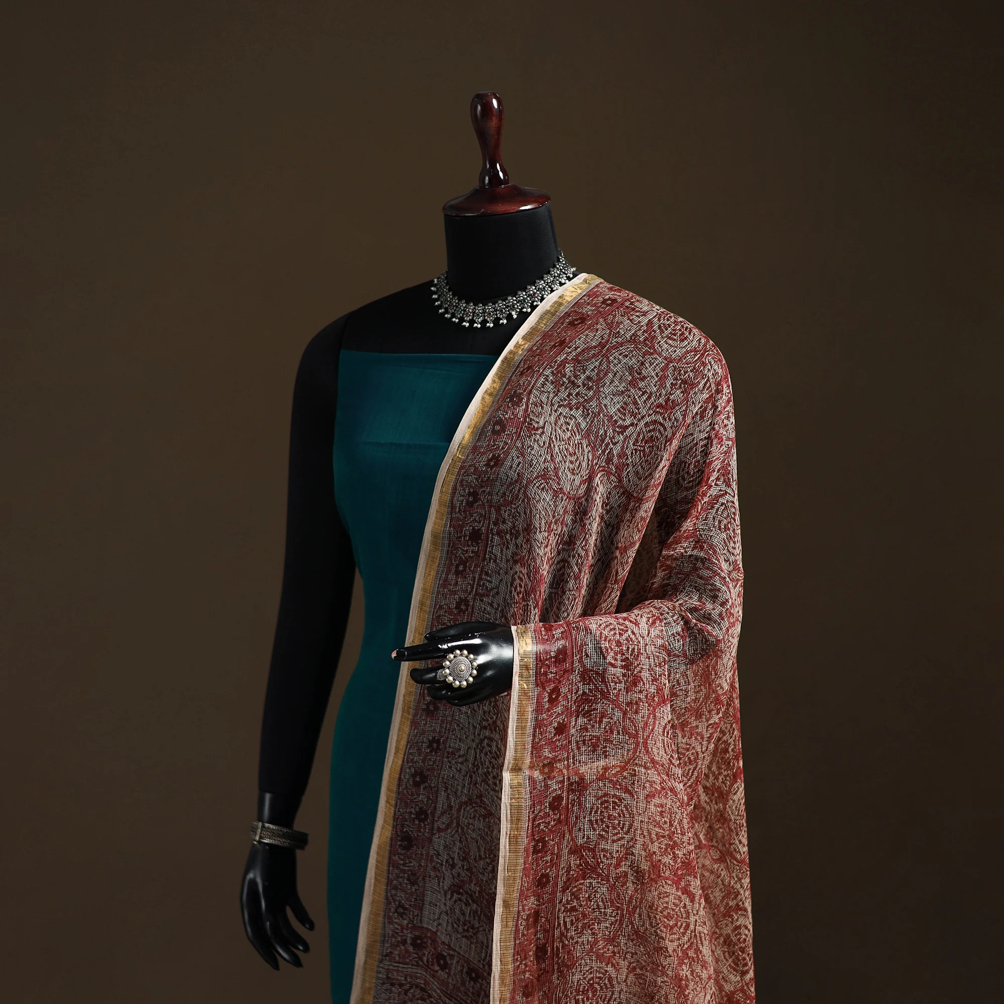 Pedana Kalamkari Hand Block Print Natural Dyed Kota Doria Cotton Dupatta 04 - Image 2