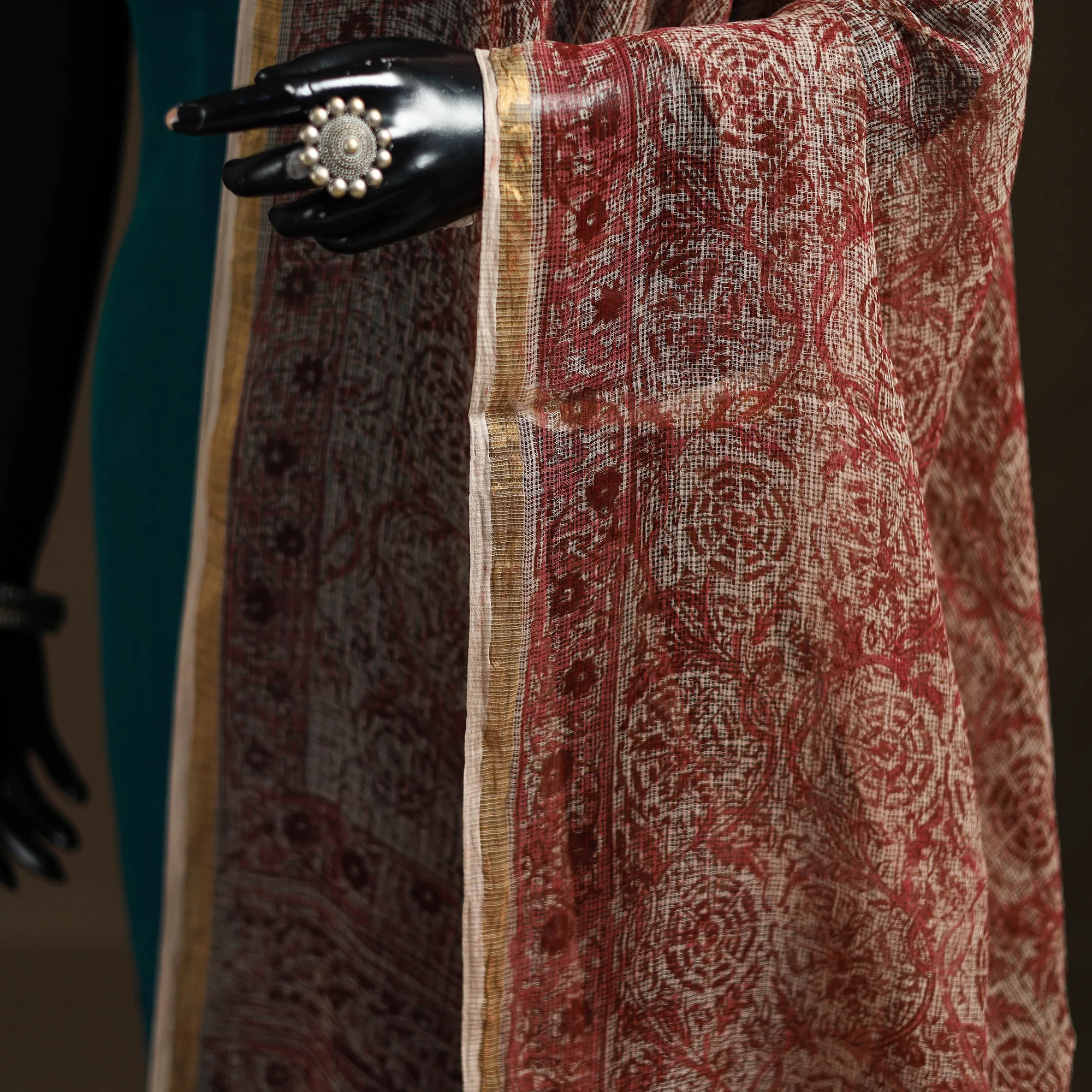 Pedana Kalamkari Hand Block Print Natural Dyed Kota Doria Cotton Dupatta 04 - Image 3