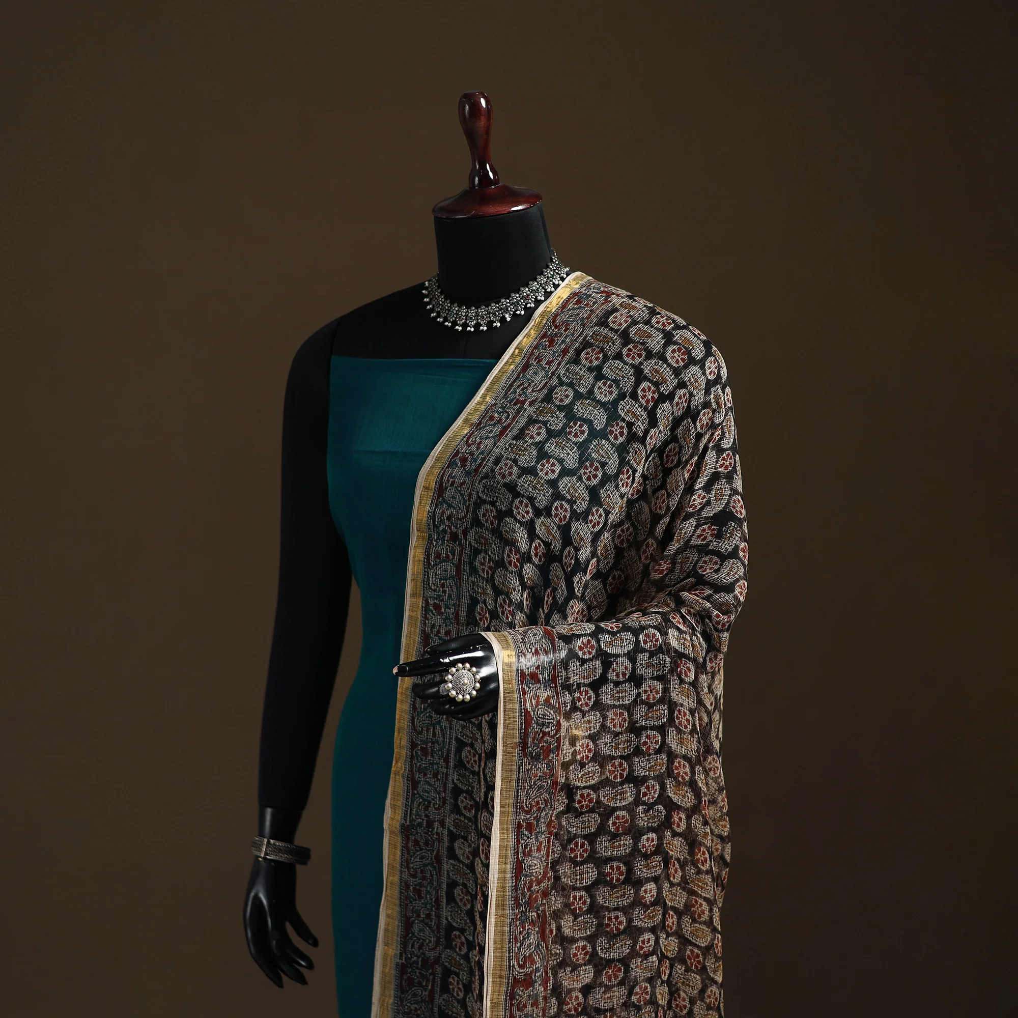 Pedana Kalamkari Hand Block Print Natural Dyed Kota Doria Cotton Dupatta 05 - Image 2