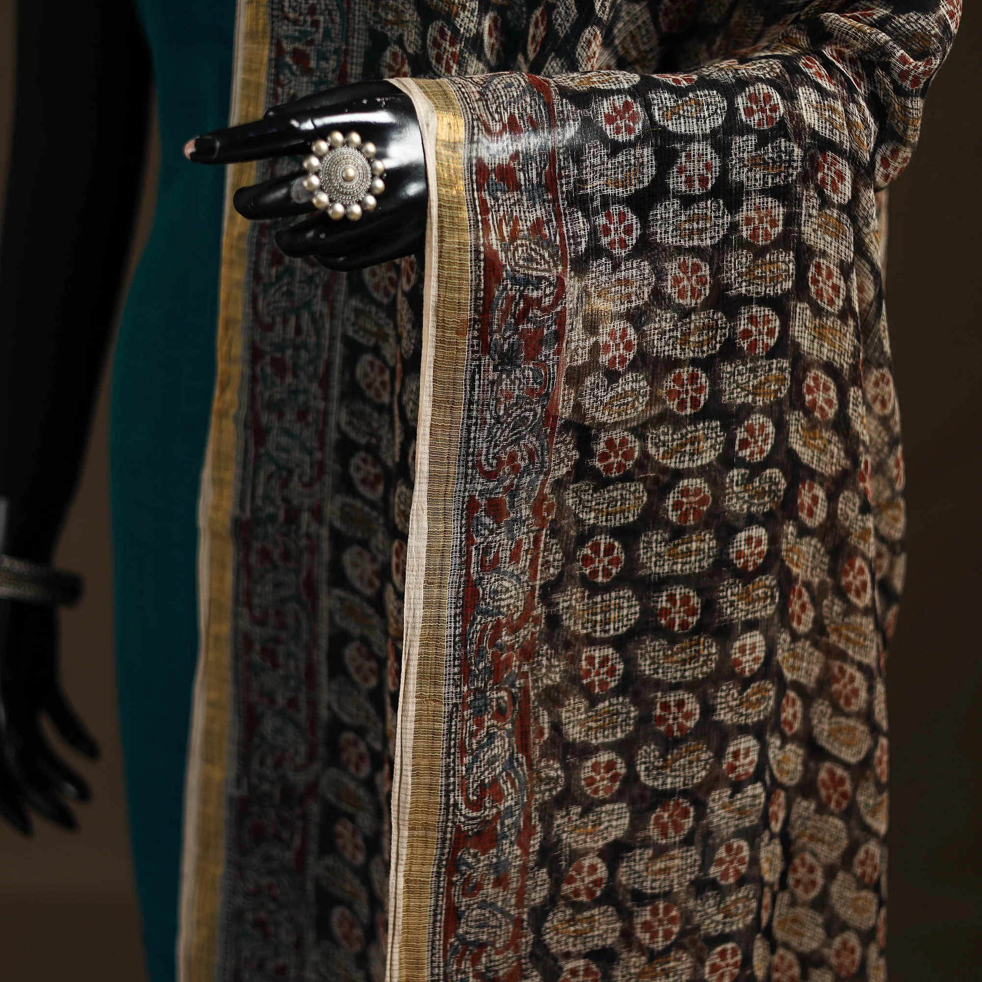 Pedana Kalamkari Hand Block Print Natural Dyed Kota Doria Cotton Dupatta 05 - Image 3