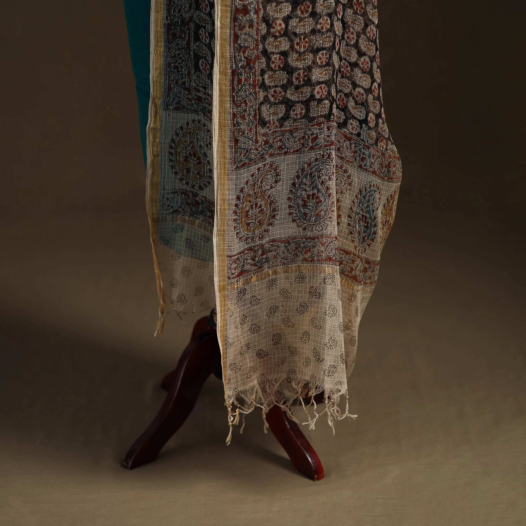 Pedana Kalamkari Hand Block Print Natural Dyed Kota Doria Cotton Dupatta 05 - Image 4