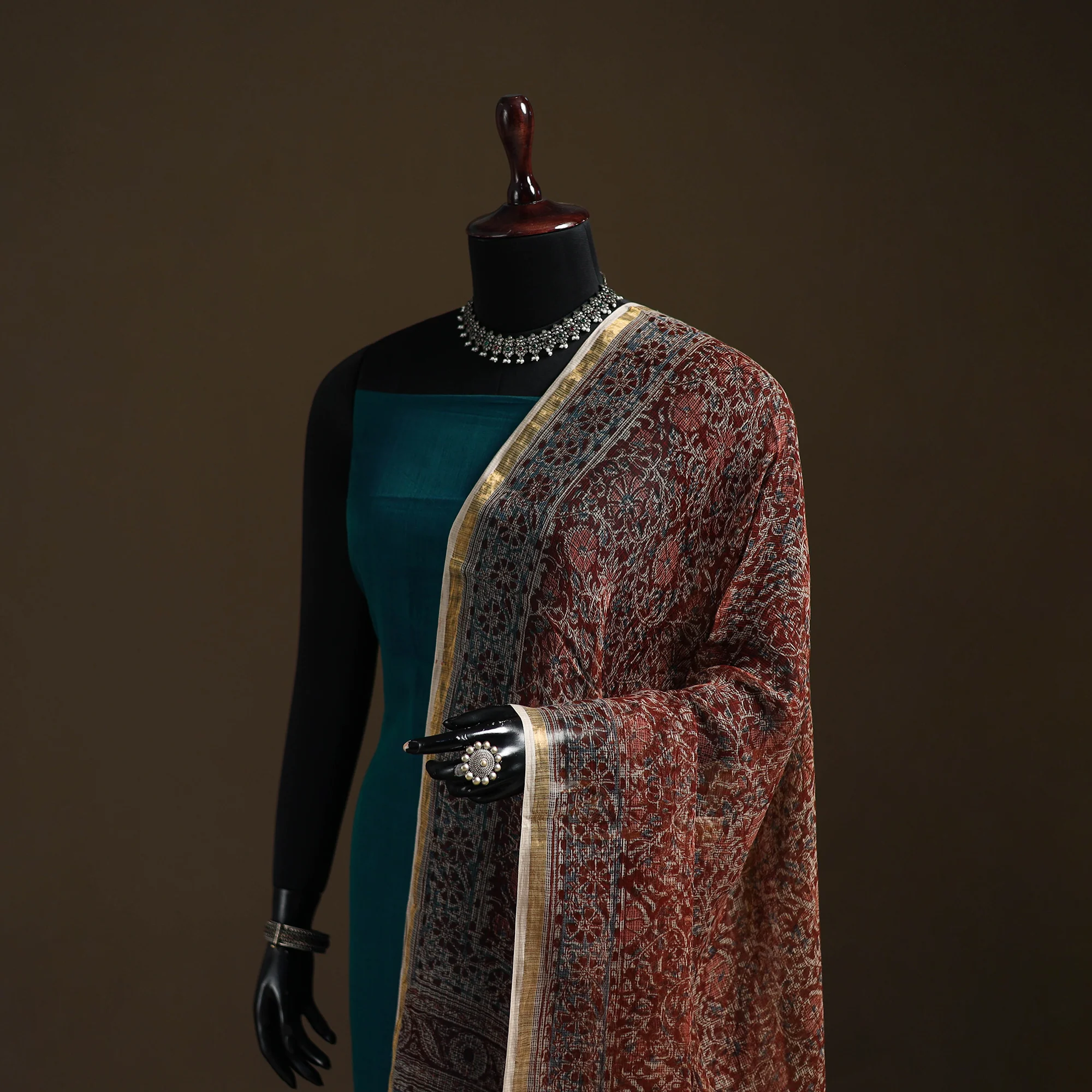 Pedana Kalamkari Hand Block Print Natural Dyed Kota Doria Cotton Dupatta 06 - Image 2