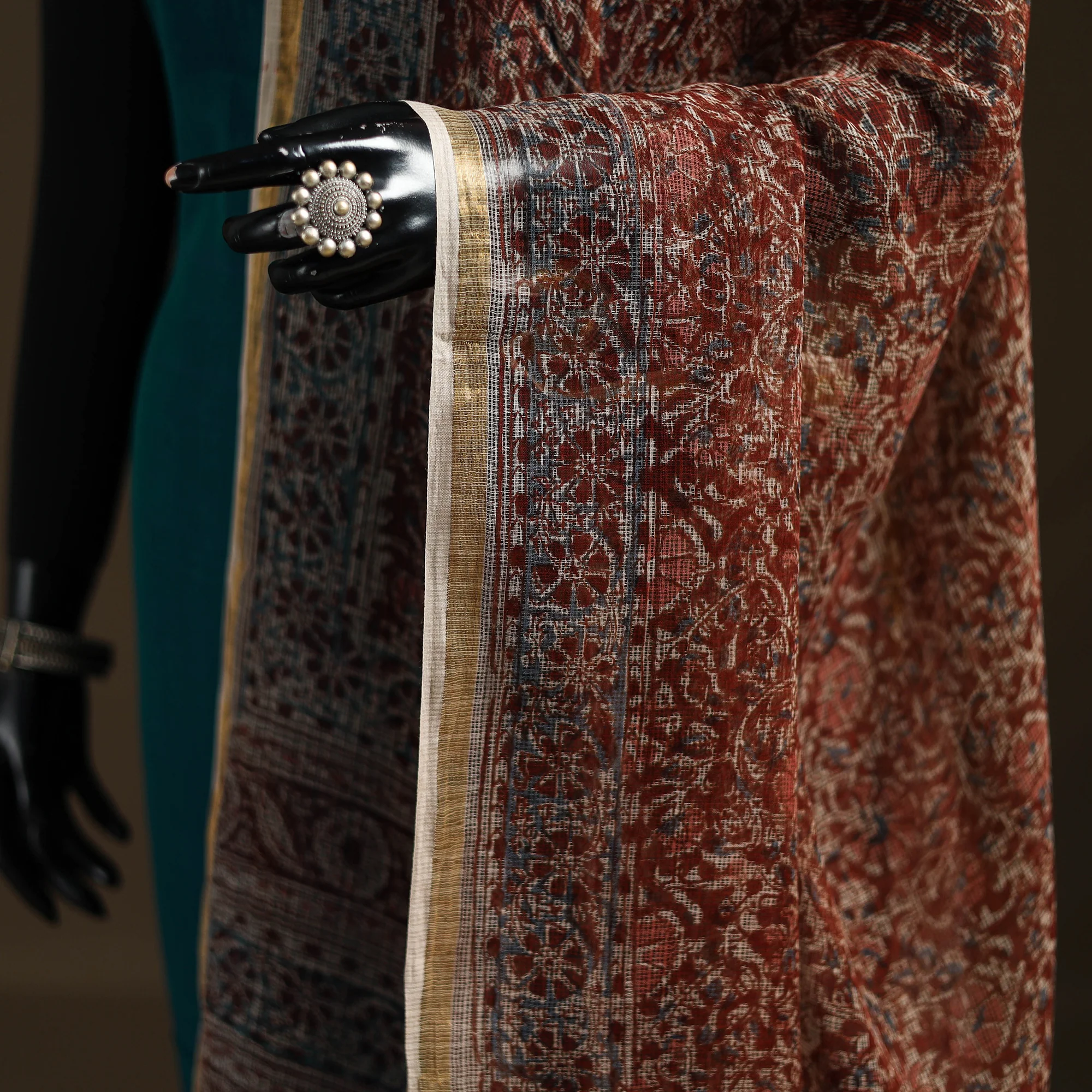 Pedana Kalamkari Hand Block Print Natural Dyed Kota Doria Cotton Dupatta 06 - Image 3