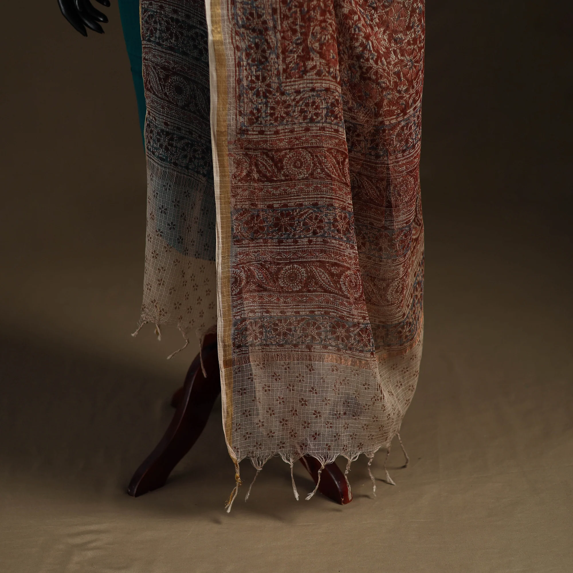 Pedana Kalamkari Hand Block Print Natural Dyed Kota Doria Cotton Dupatta 06 - Image 4