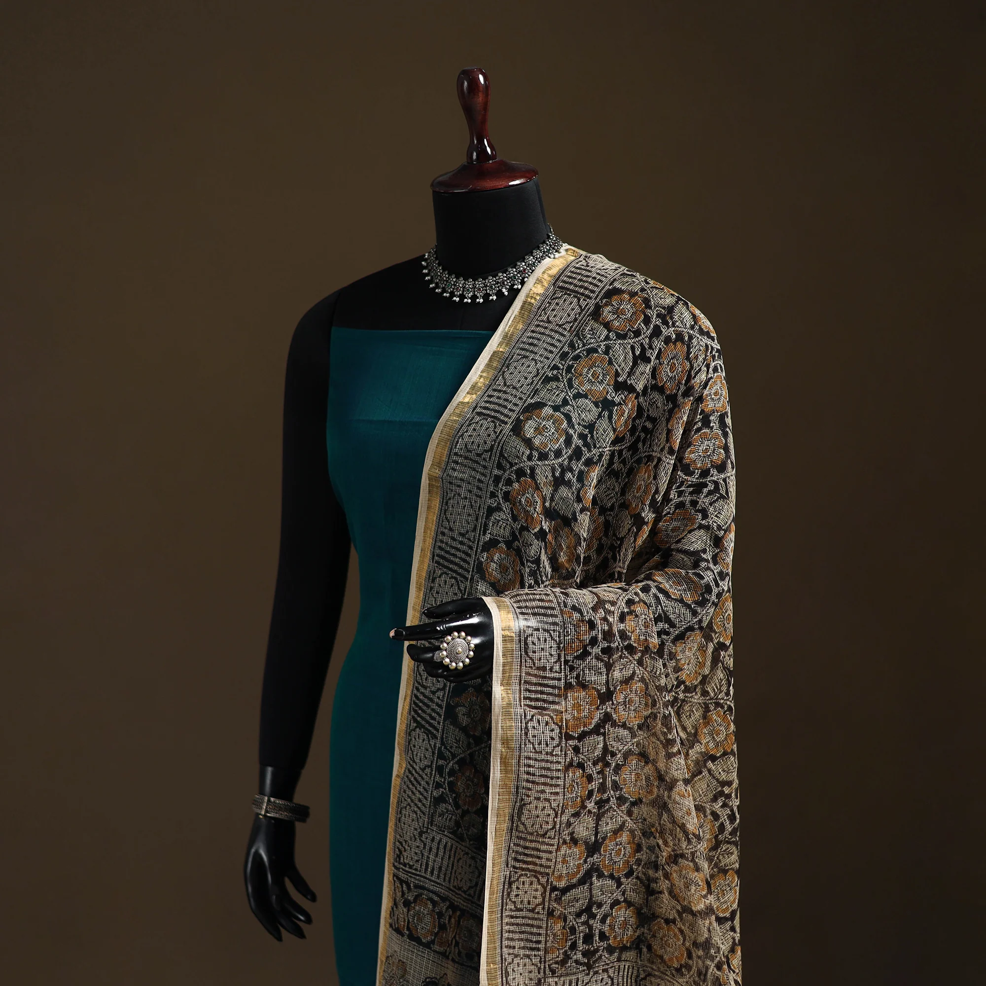 Pedana Kalamkari Hand Block Print Natural Dyed Kota Doria Cotton Dupatta 07 - Image 2