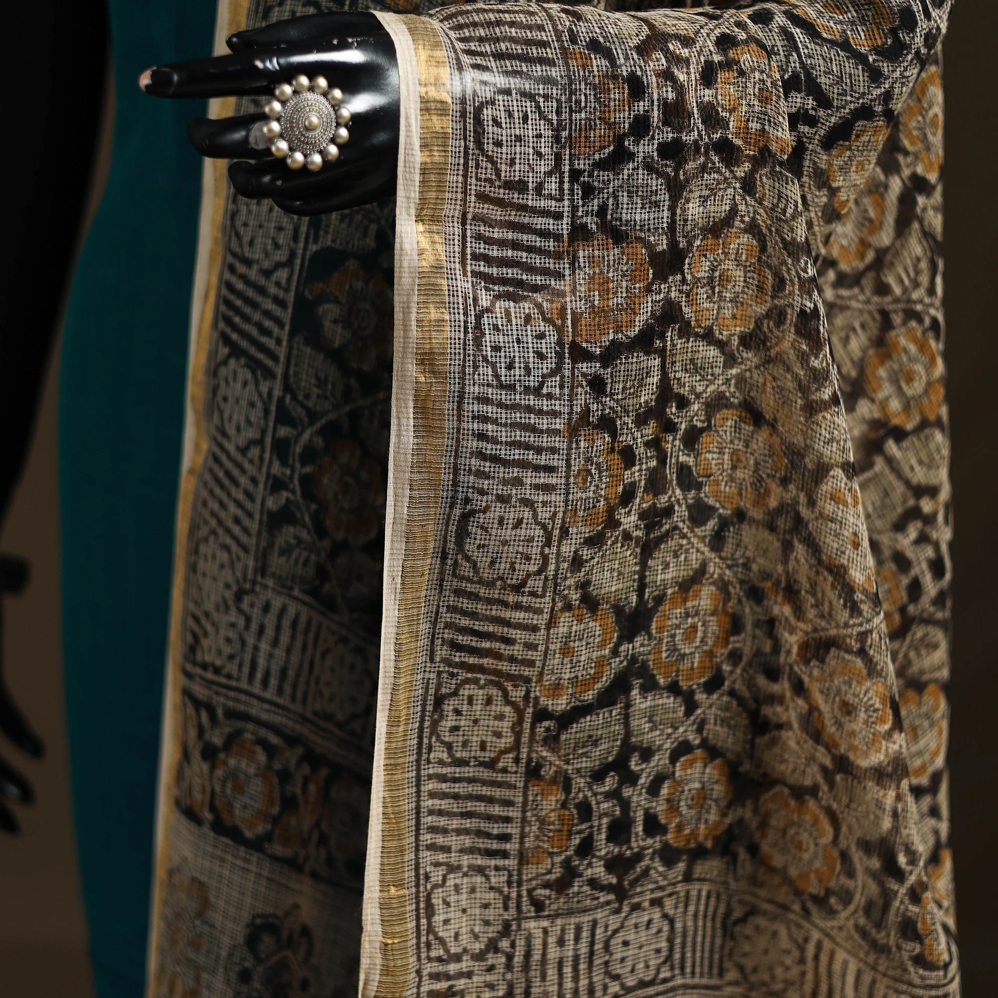 Pedana Kalamkari Hand Block Print Natural Dyed Kota Doria Cotton Dupatta 07 - Image 3