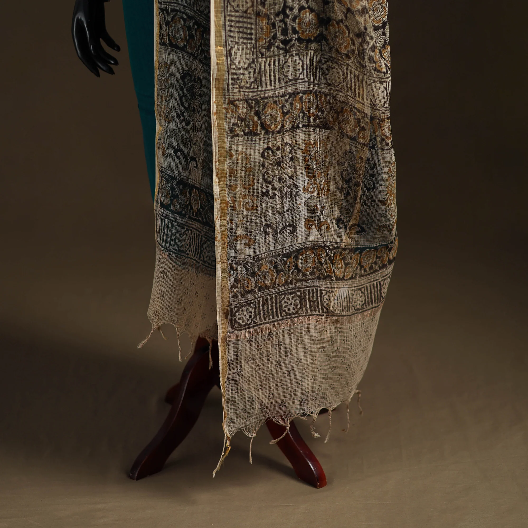 Pedana Kalamkari Hand Block Print Natural Dyed Kota Doria Cotton Dupatta 07 - Image 4