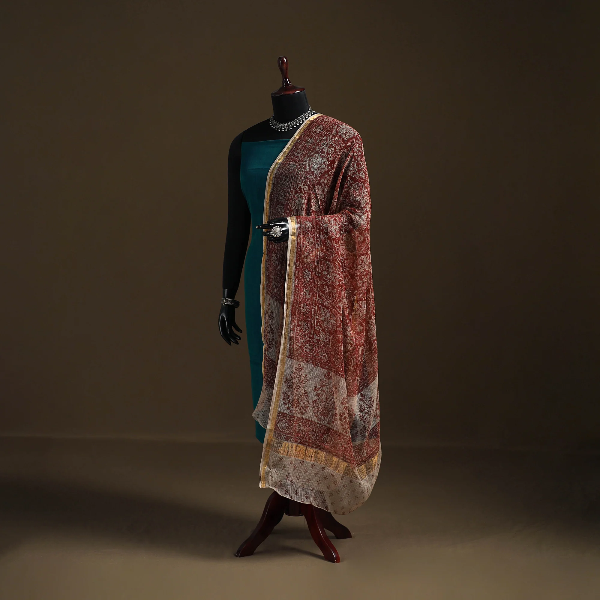 Pedana Kalamkari Hand Block Print Natural Dyed Kota Doria Cotton Dupatta 08
