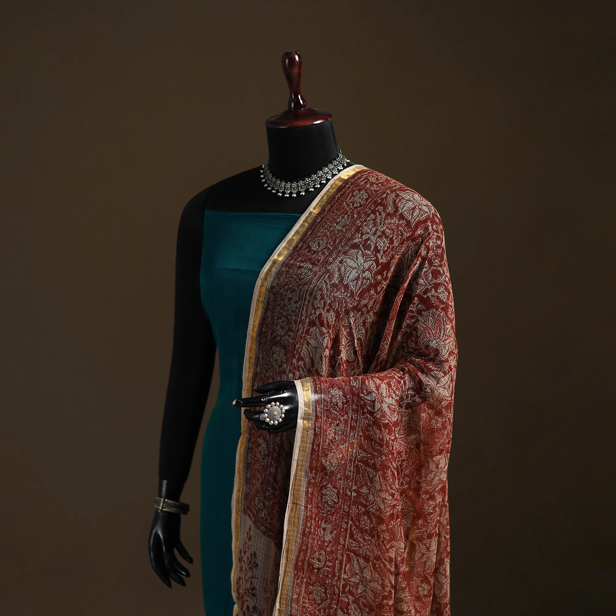 Pedana Kalamkari Hand Block Print Natural Dyed Kota Doria Cotton Dupatta 08 - Image 2