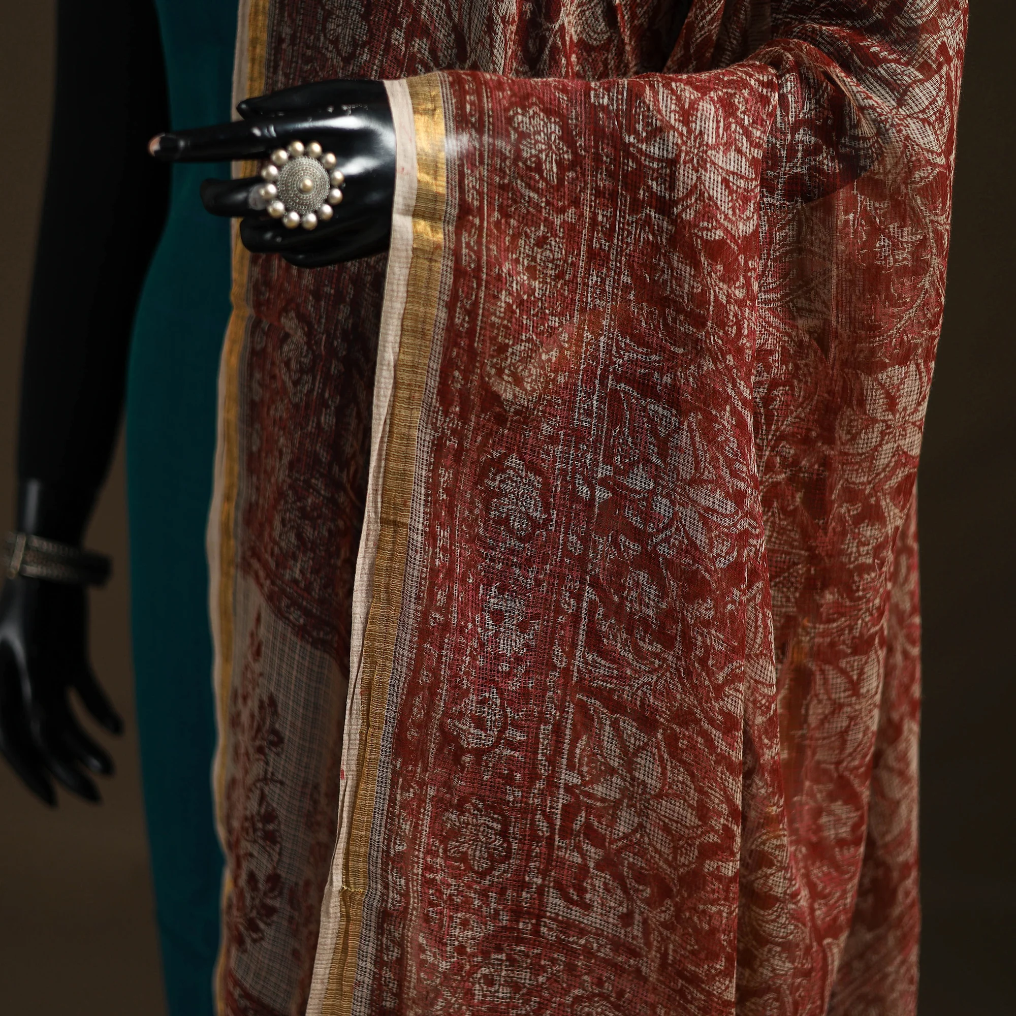 Pedana Kalamkari Hand Block Print Natural Dyed Kota Doria Cotton Dupatta 08 - Image 3