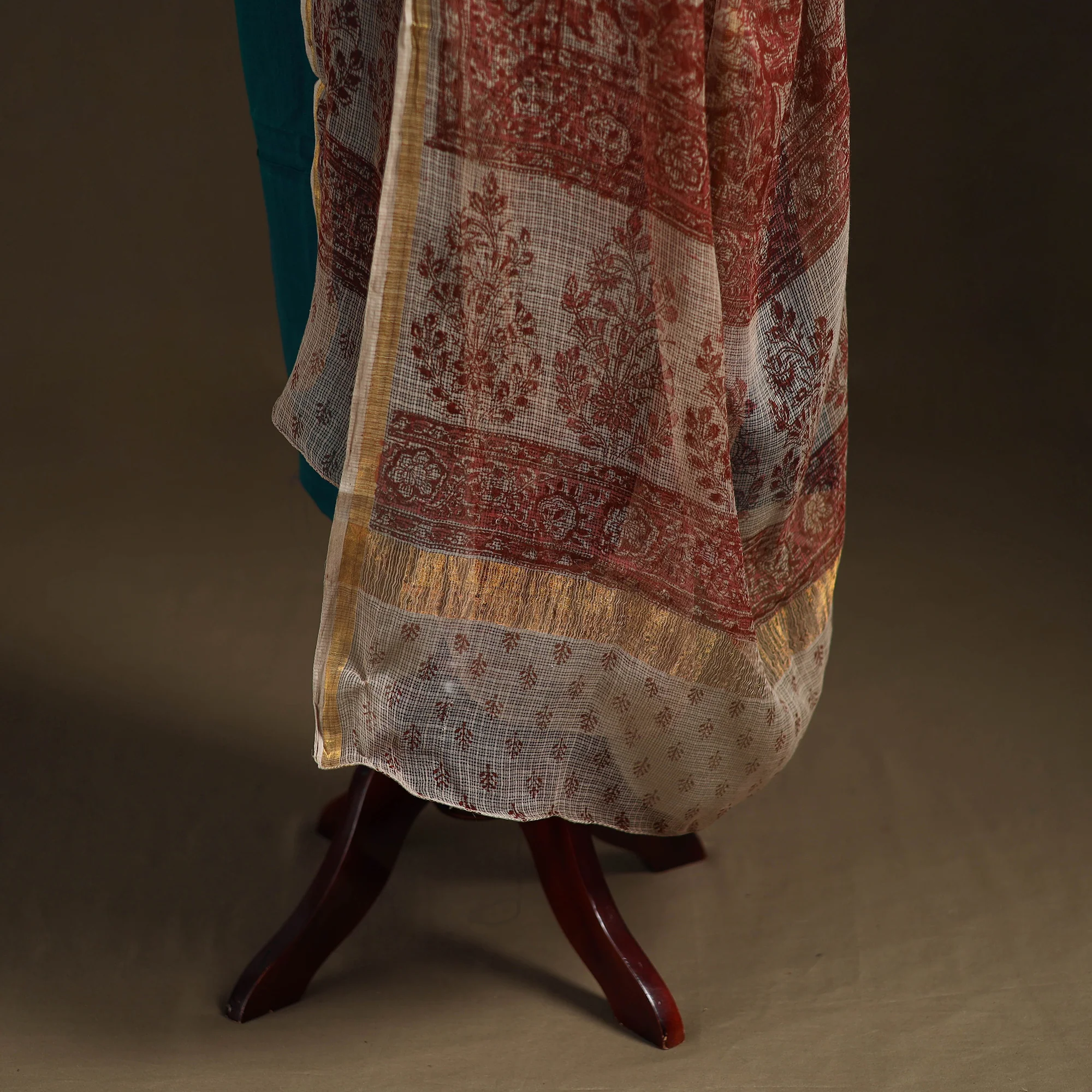 Pedana Kalamkari Hand Block Print Natural Dyed Kota Doria Cotton Dupatta 08 - Image 4