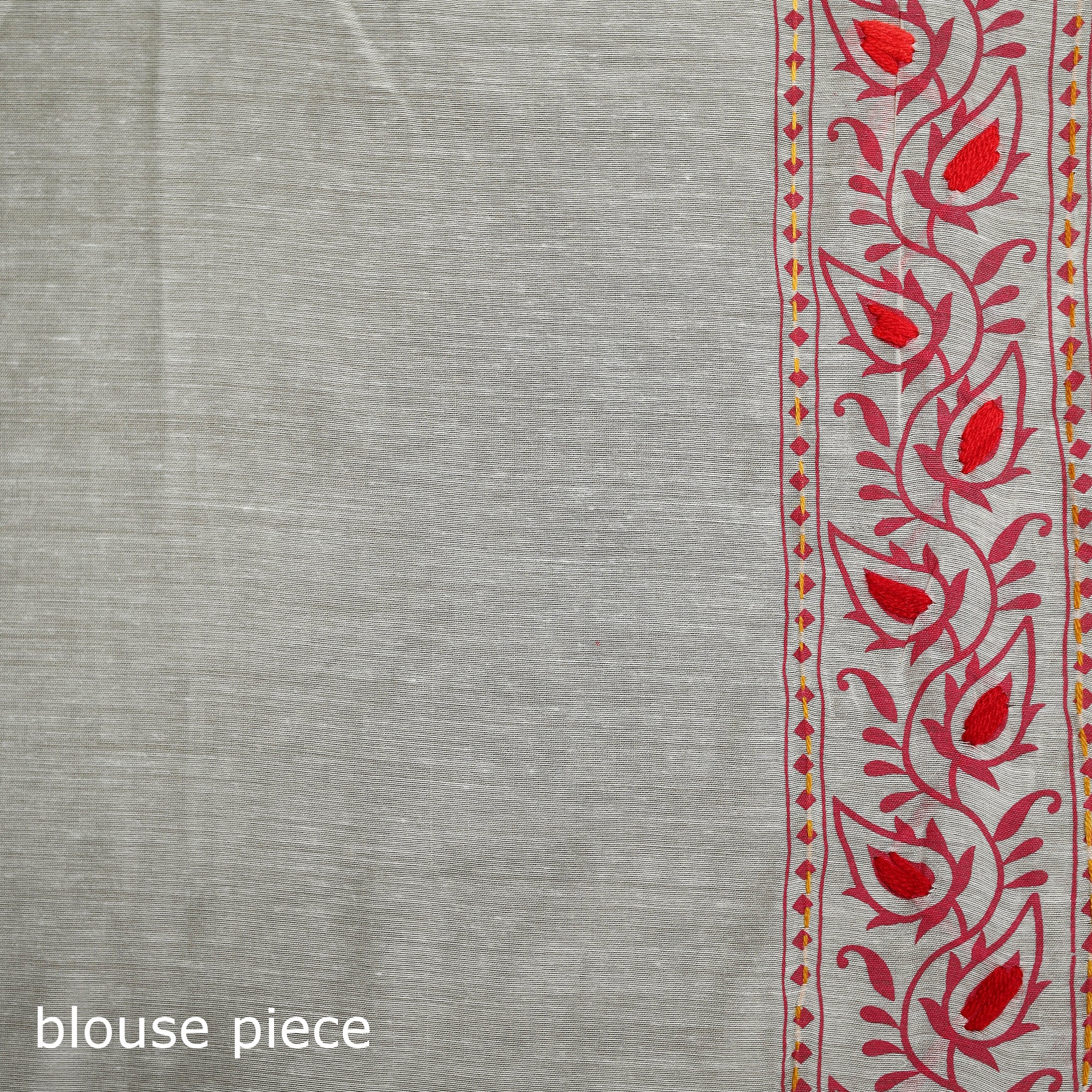 White - Phulkari Hand Embroidered Chanderi Silk Chapa Work Saree 10 - Image 5