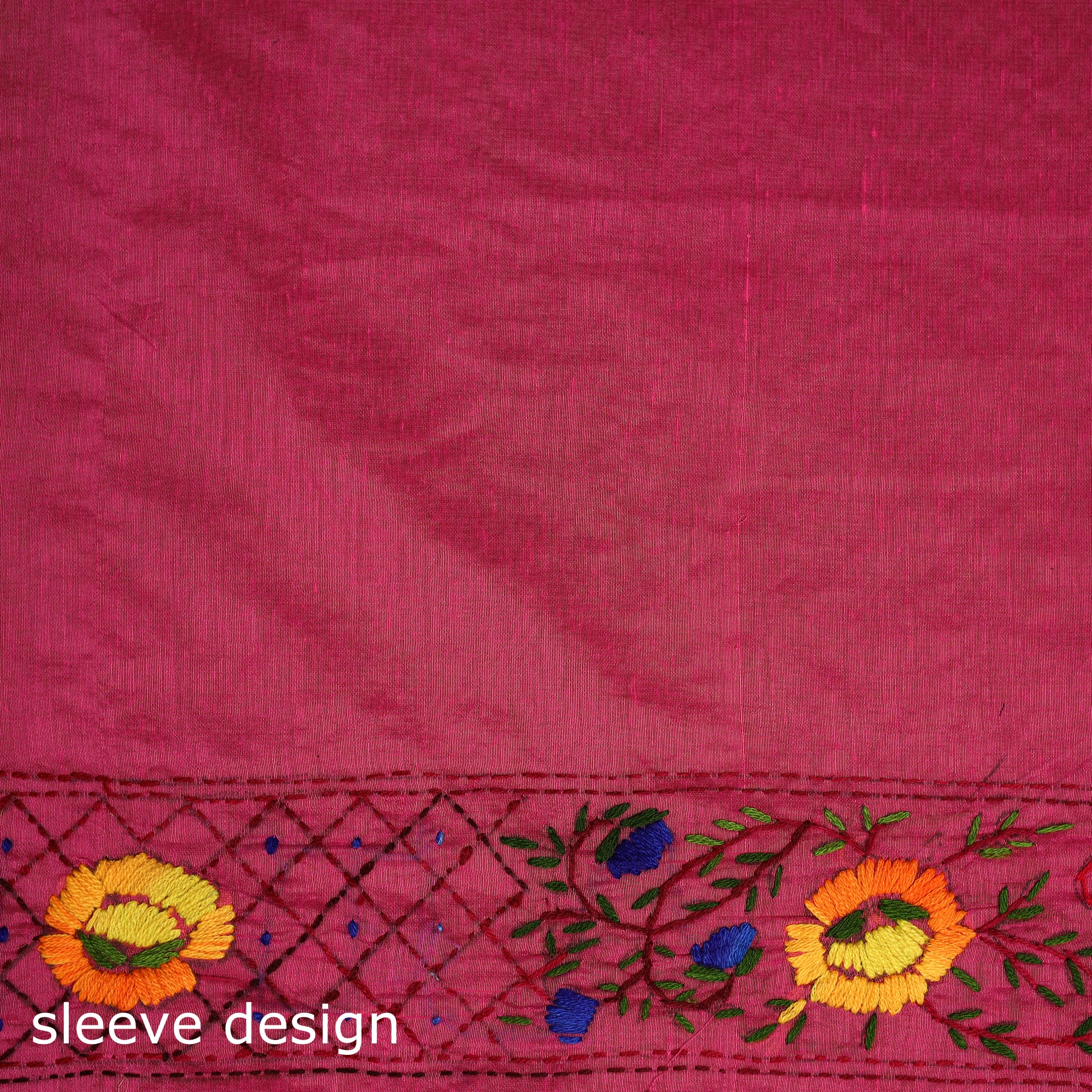 Pink - Phulkari Hand Embroidered Chanderi Silk Chapa Work Saree 23 - Image 5