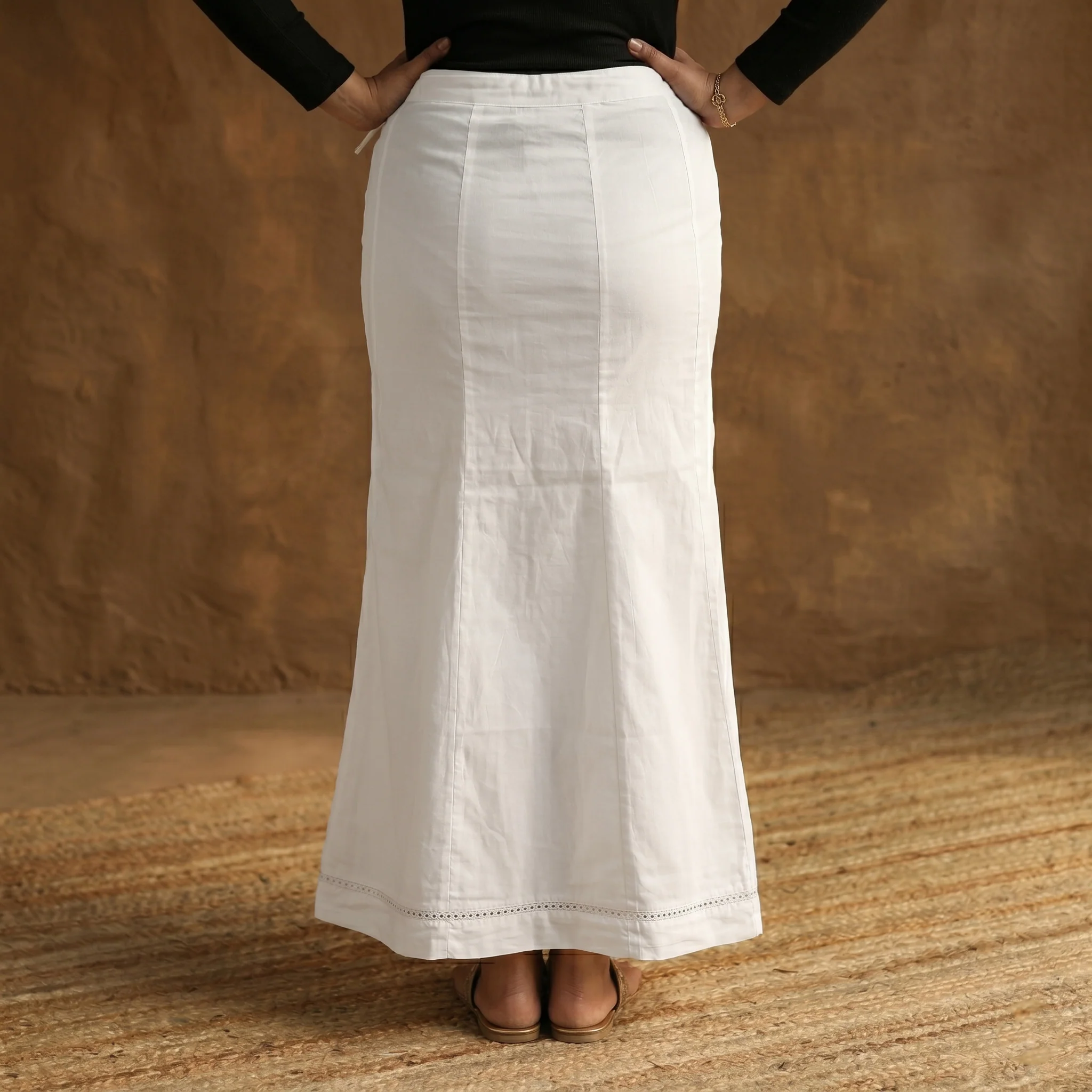 White - Plain Woven Cotton Lycra Inskirt 01 - Image 4