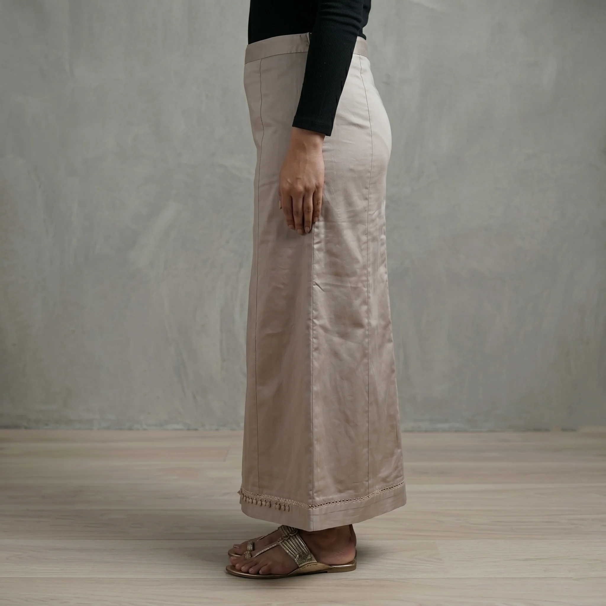 Brown - Plain Woven Cotton Lycra Inskirt 05 - Image 3