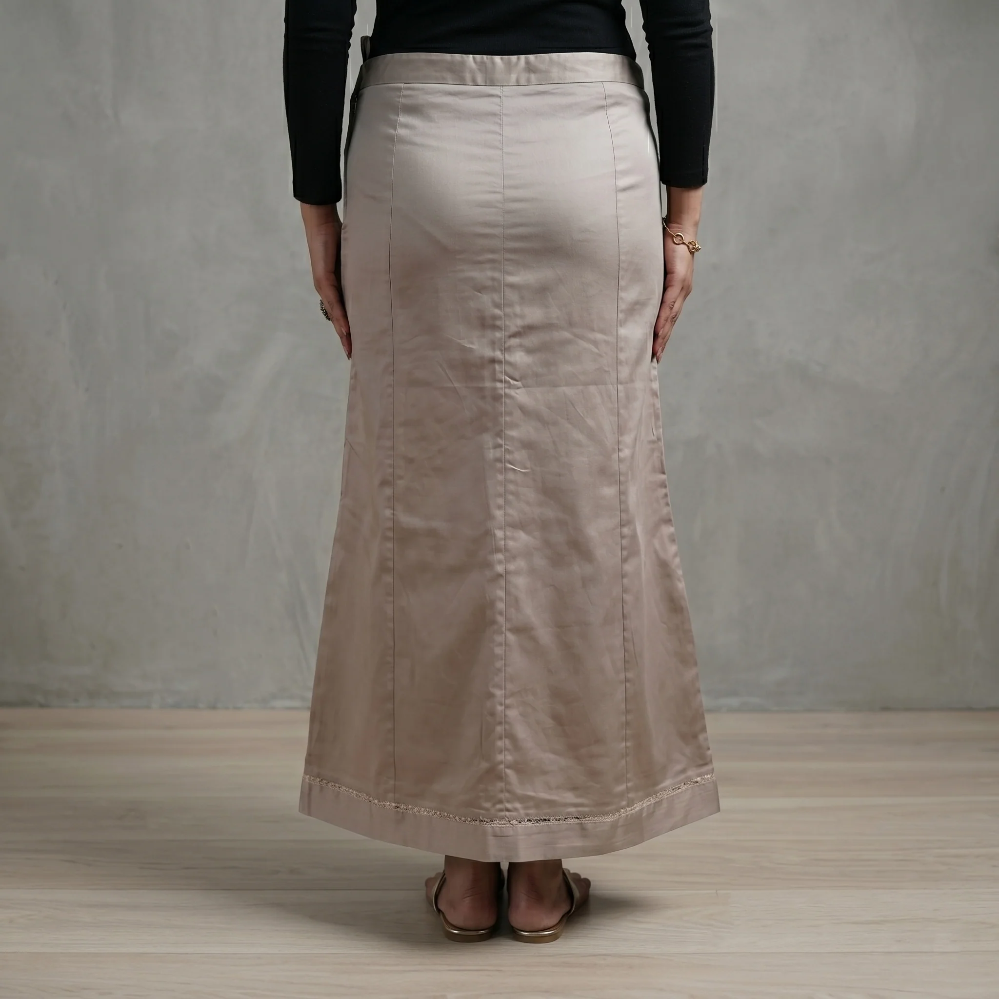 Brown - Plain Woven Cotton Lycra Inskirt 05 - Image 4