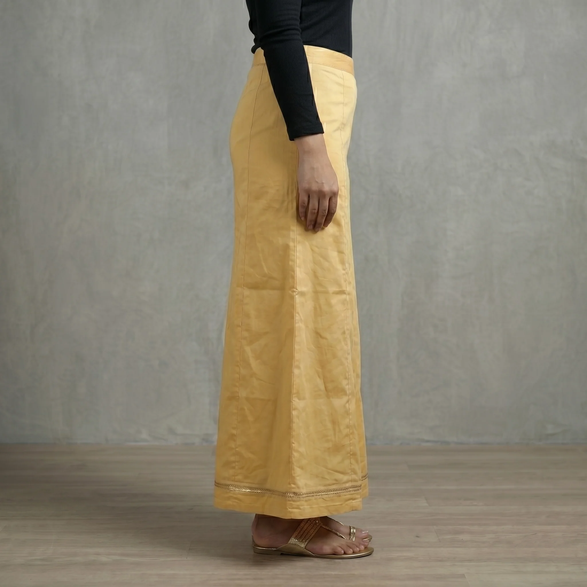 Yellow - Plain Woven Cotton Lycra Inskirt 06 - Image 2