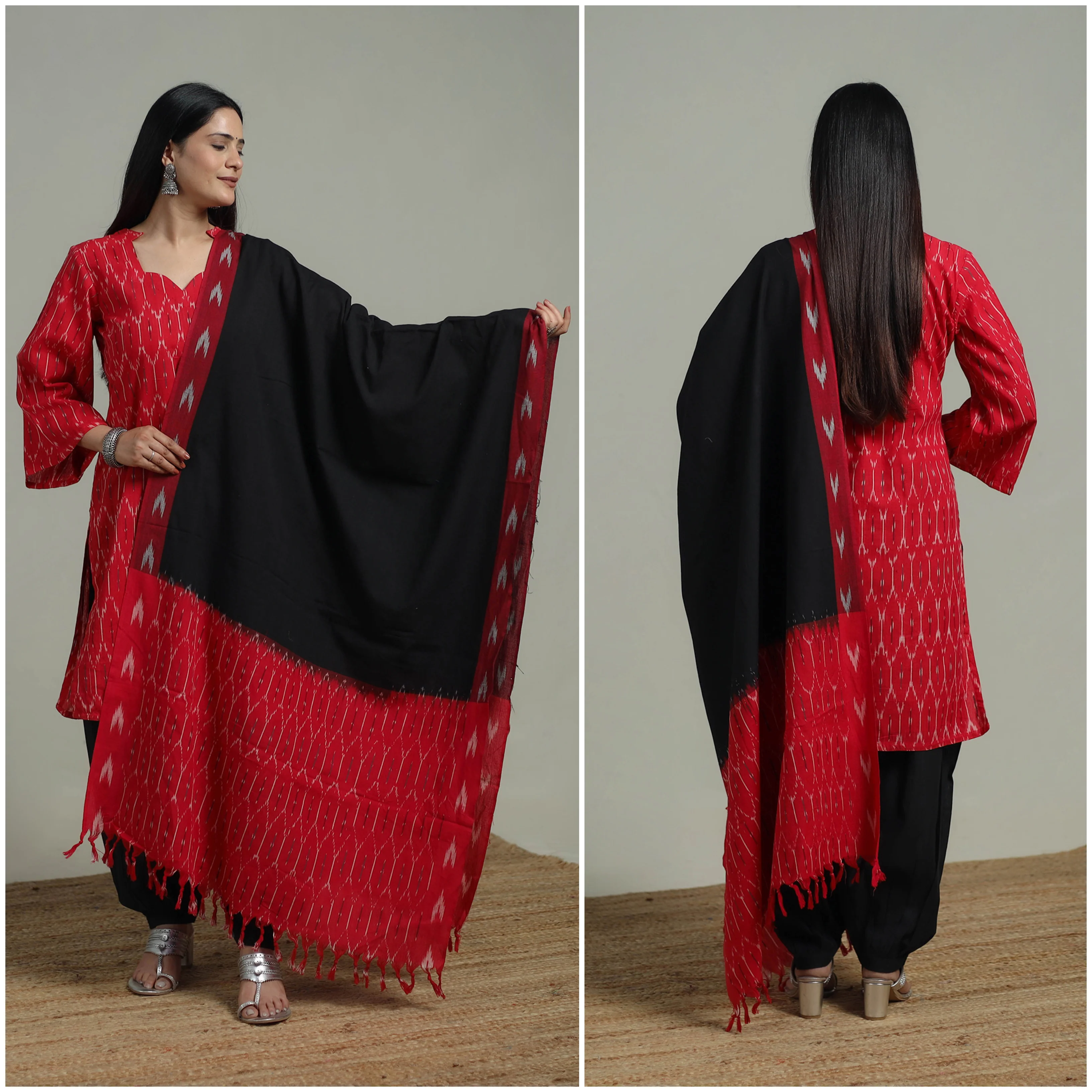 Pochampally Ikat Cotton Suit Set with Dupatta for women 01 - Image 2