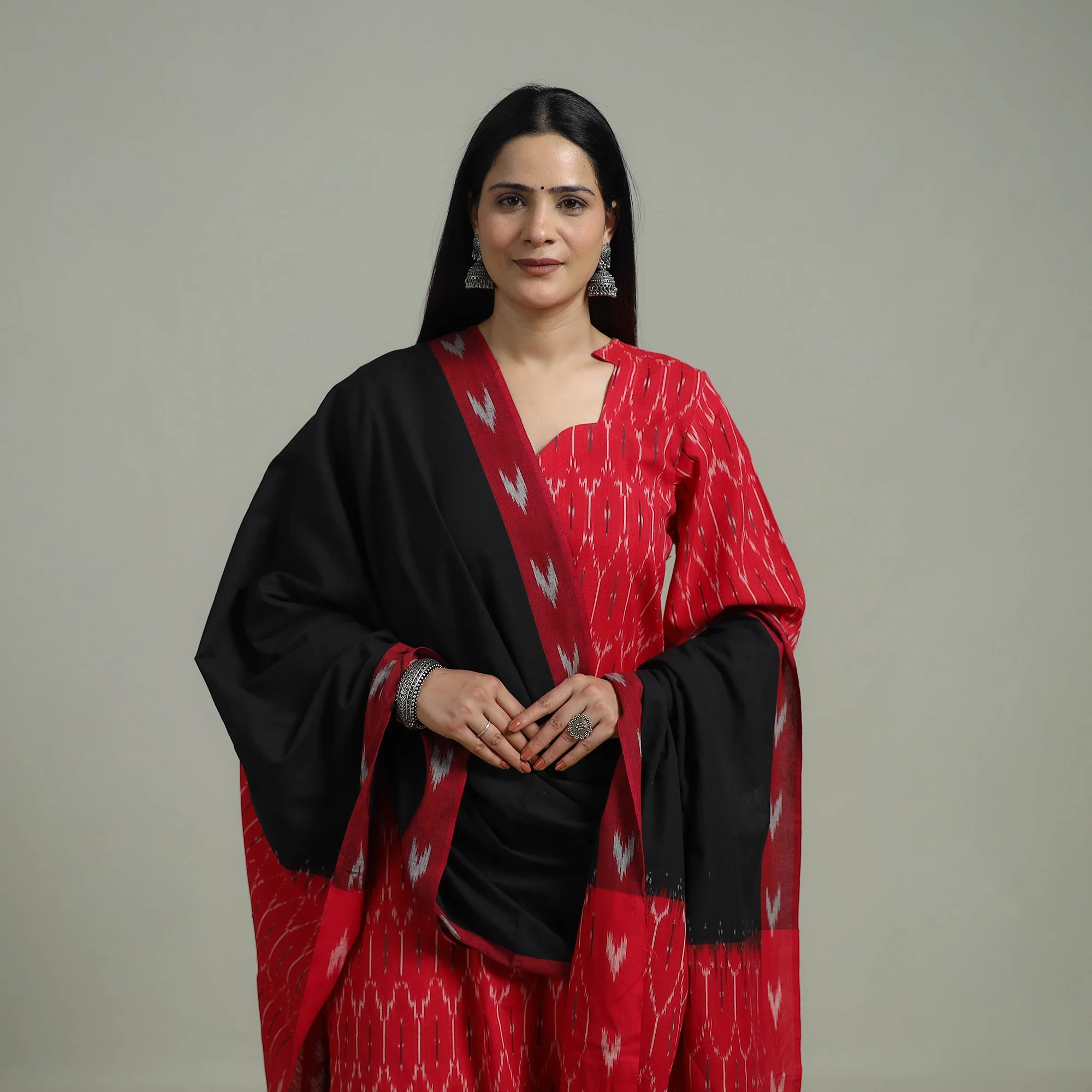 Pochampally Ikat Cotton Suit Set with Dupatta for women 01 - Image 3