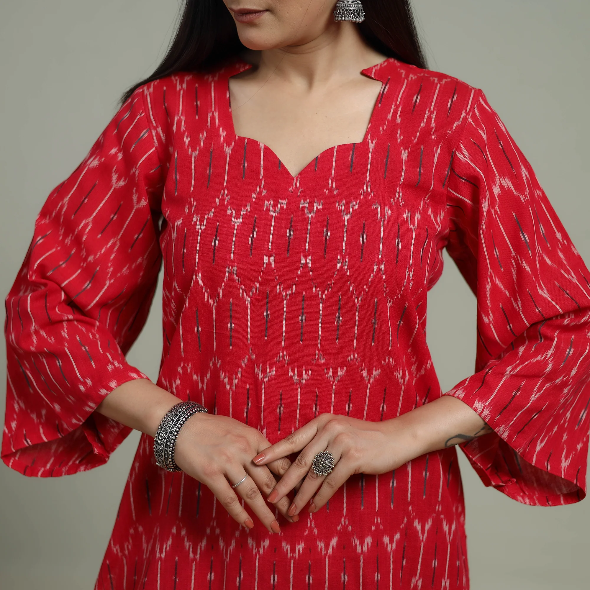 Pochampally Ikat Cotton Suit Set with Dupatta for women 01 - Image 4