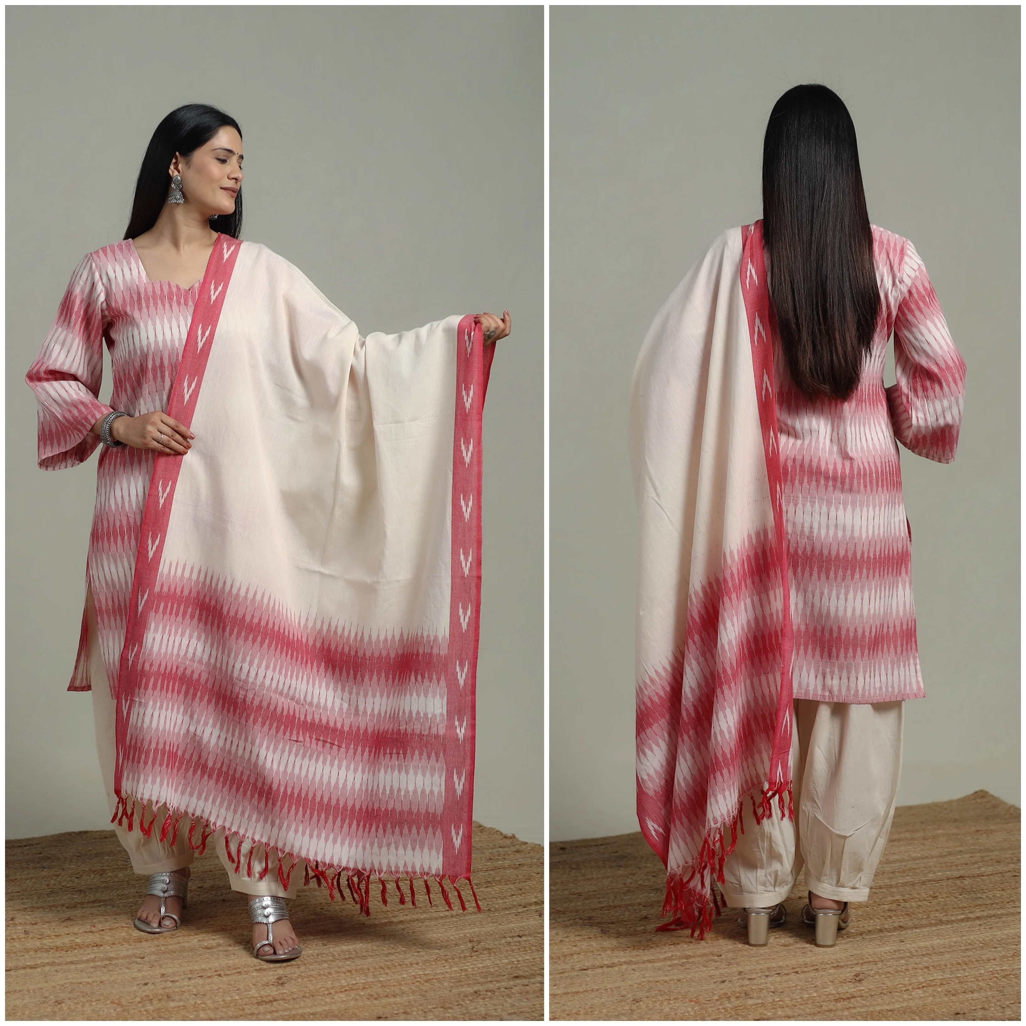 Pochampally Ikat Cotton Suit Set with Dupatta for women 02 - Image 2