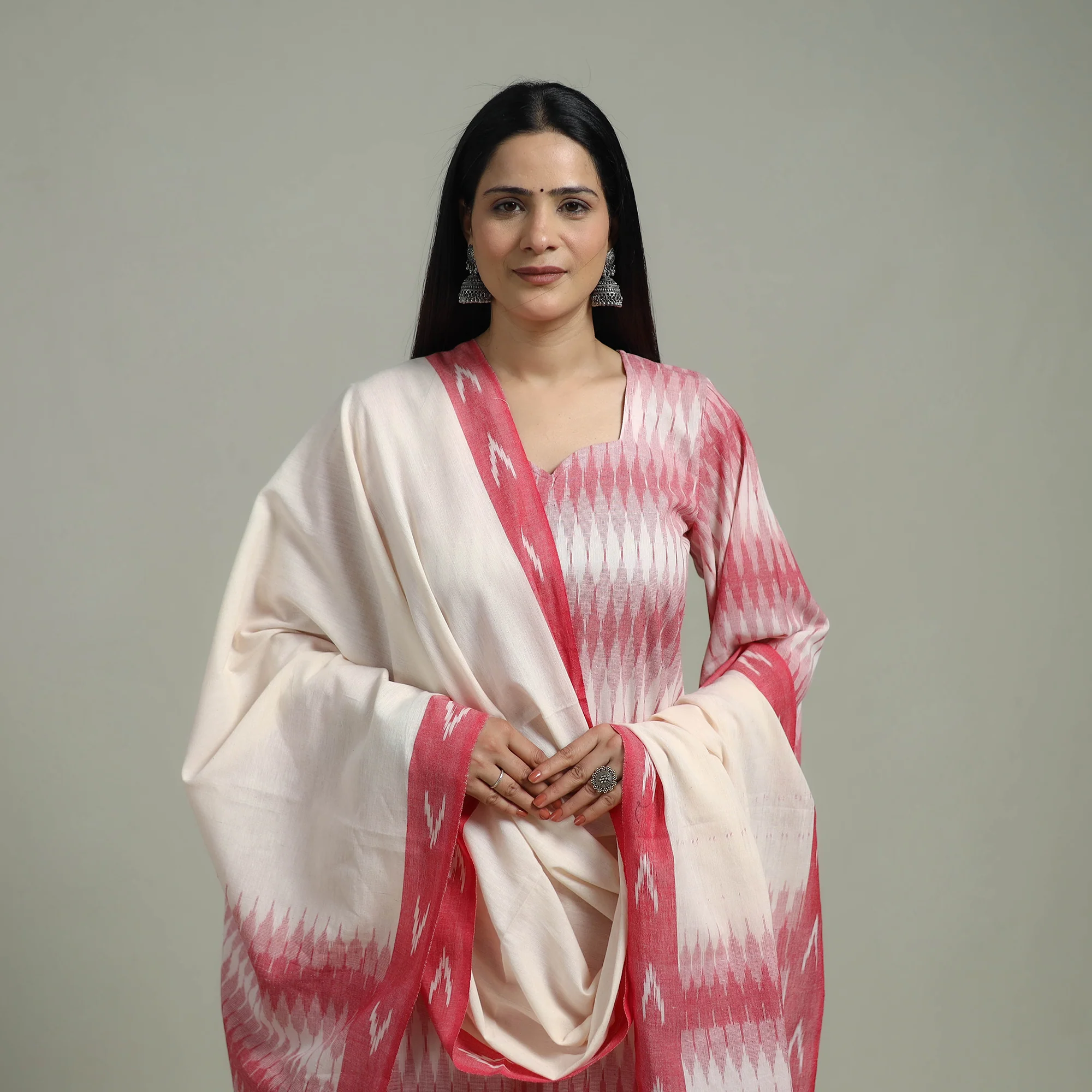 Pochampally Ikat Cotton Suit Set with Dupatta for women 02 - Image 3