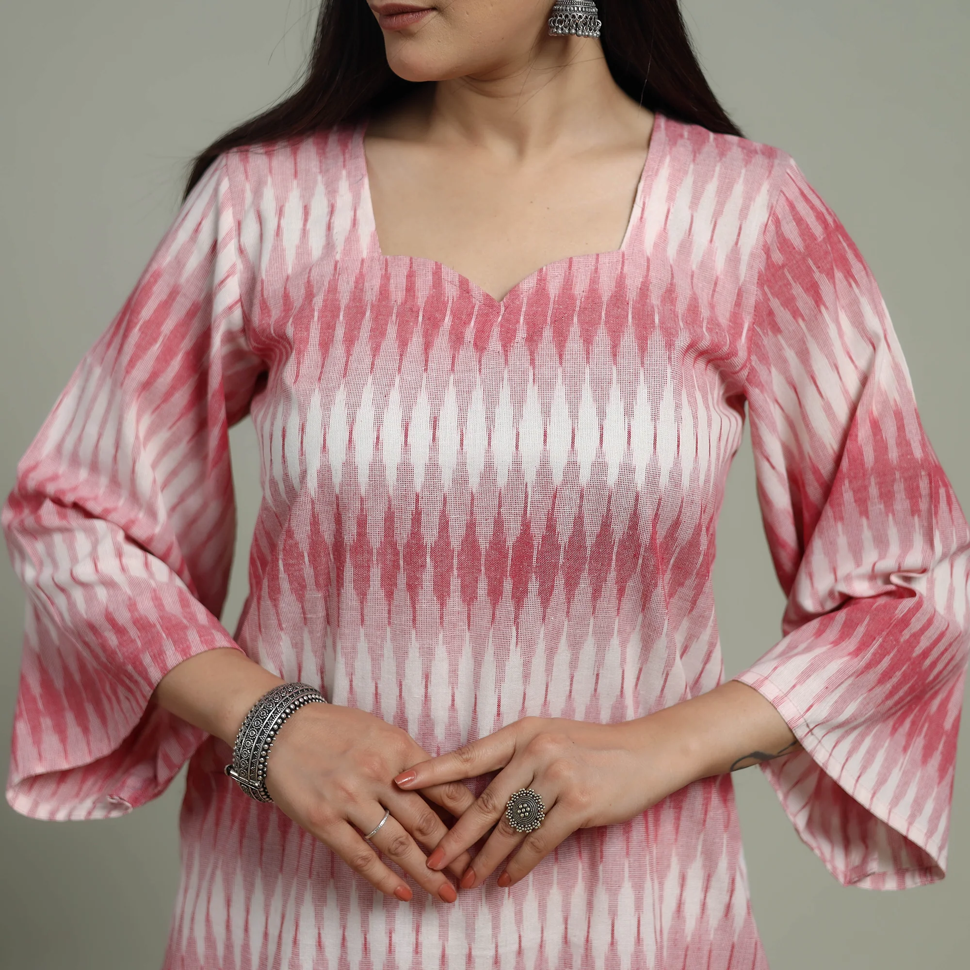 Pochampally Ikat Cotton Suit Set with Dupatta for women 02 - Image 4