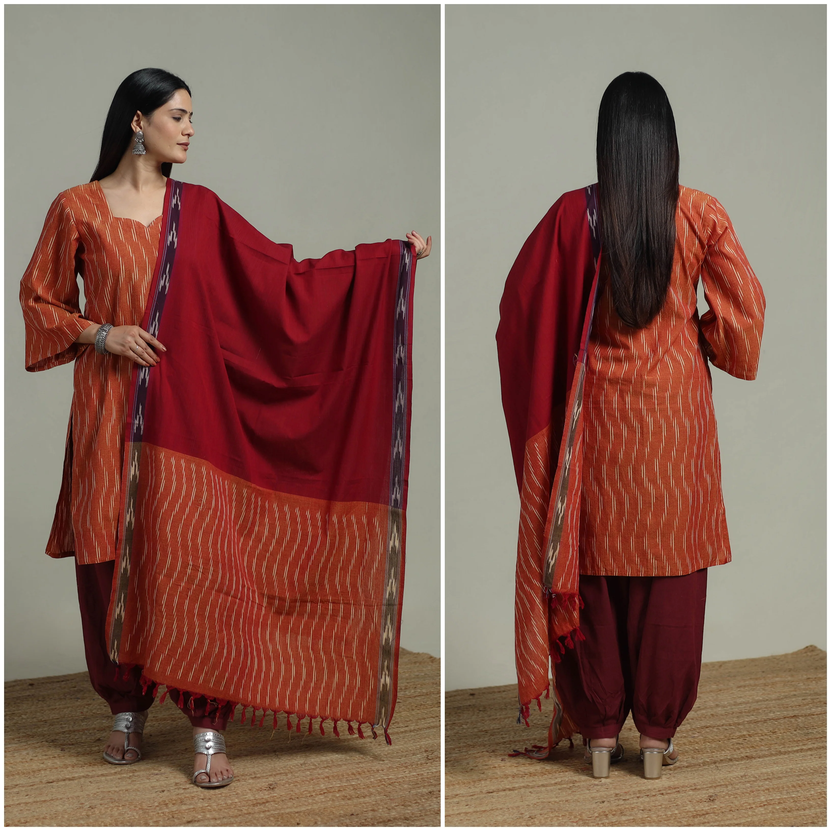 Pochampally Ikat Cotton Suit Set with Dupatta for women 03 - Image 2