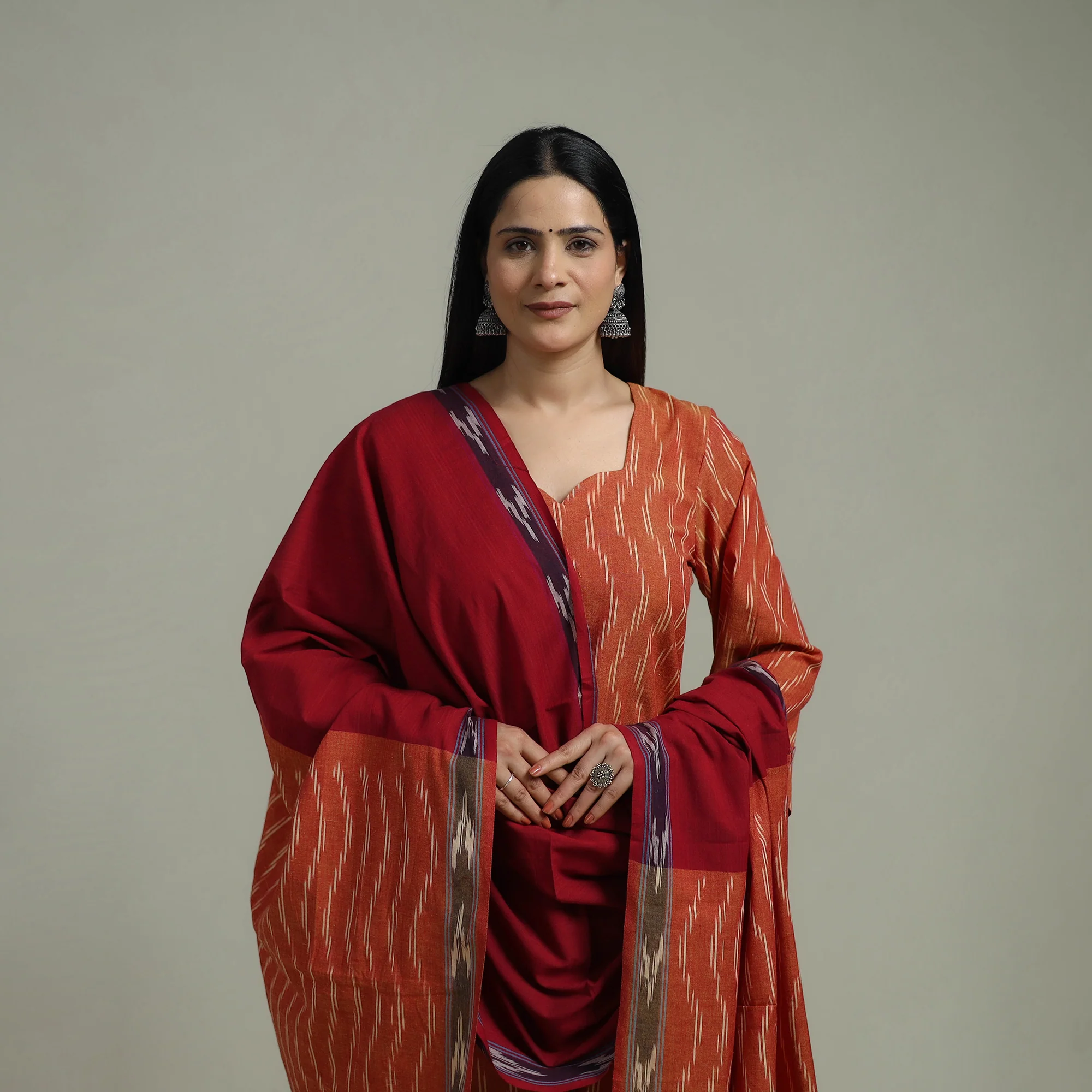 Pochampally Ikat Cotton Suit Set with Dupatta for women 03 - Image 3