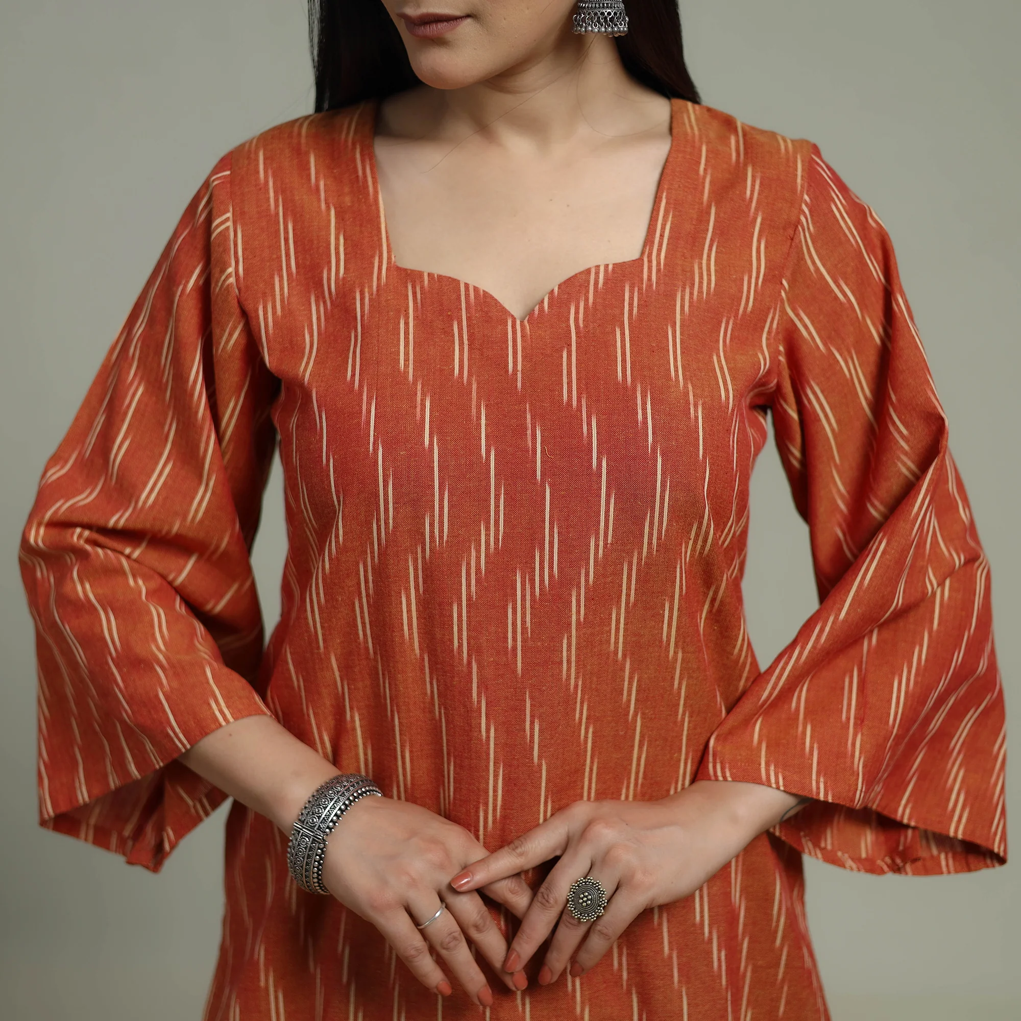 Pochampally Ikat Cotton Suit Set with Dupatta for women 03 - Image 4