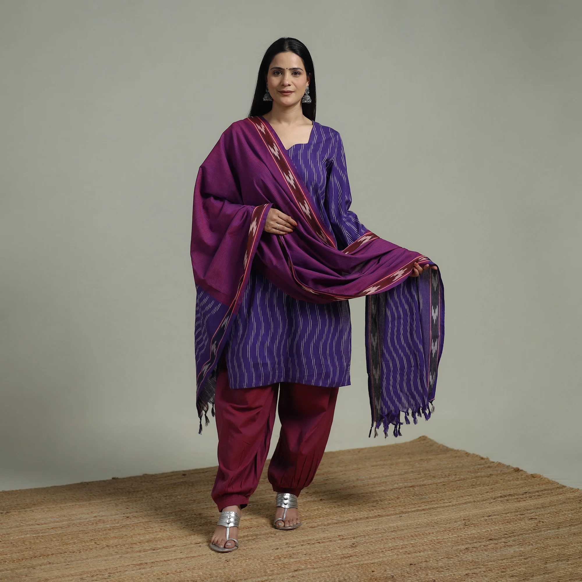 Pochampally Ikat Cotton Suit Set with Dupatta for women 04