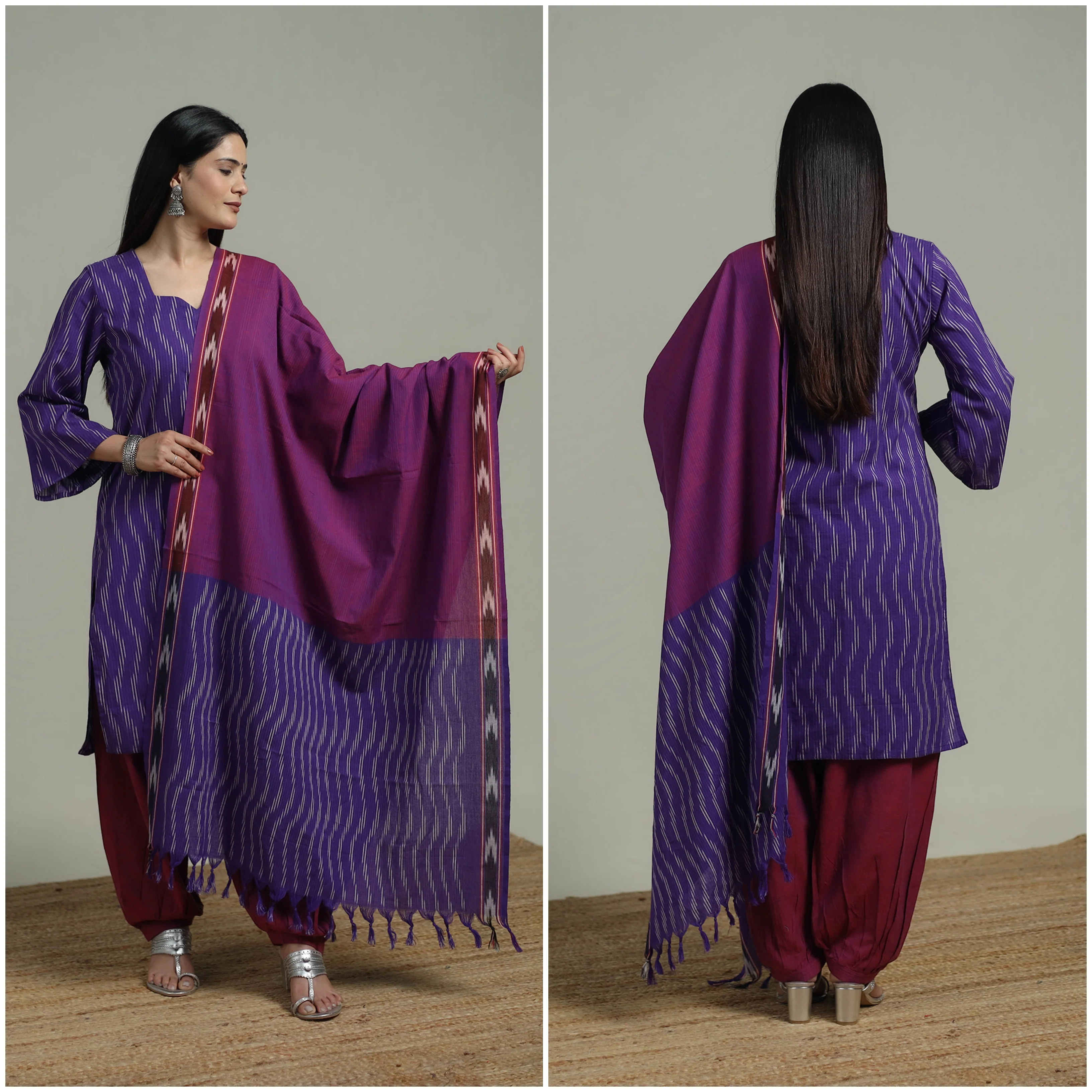 Pochampally Ikat Cotton Suit Set with Dupatta for women 04 - Image 2