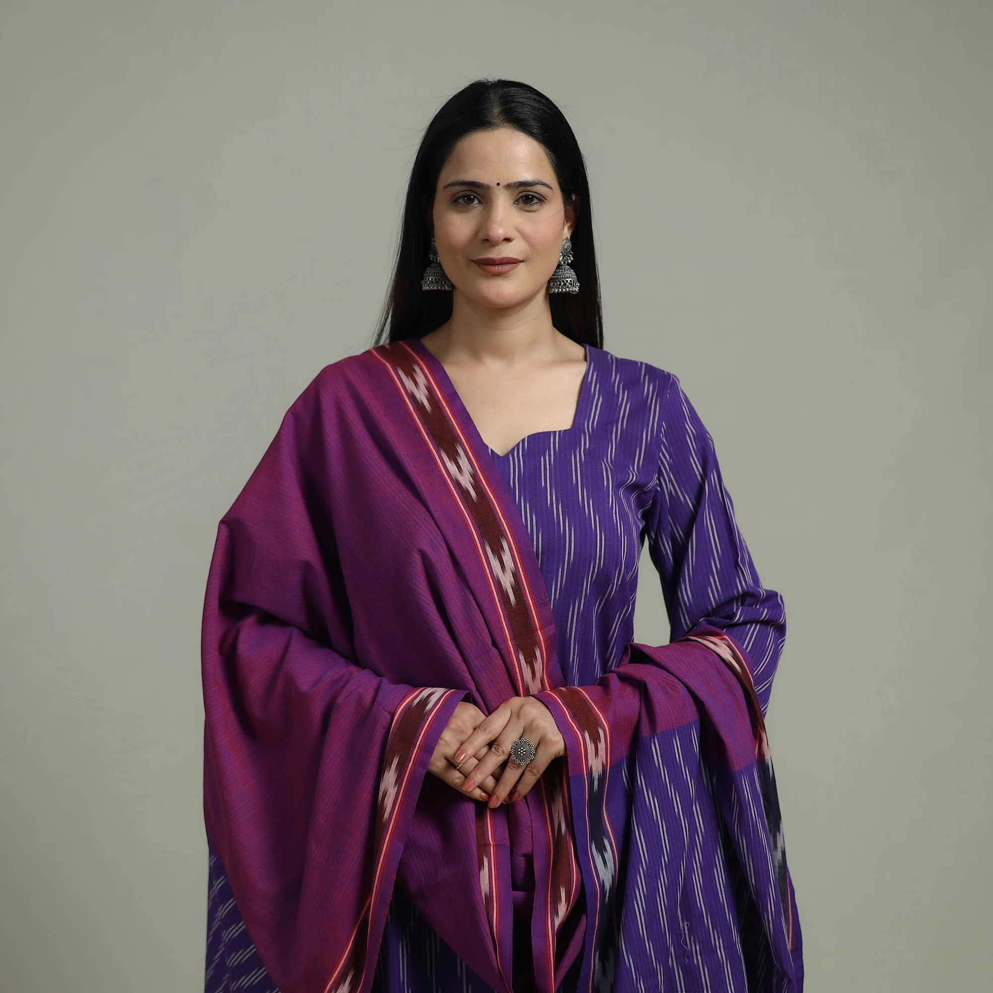 Pochampally Ikat Cotton Suit Set with Dupatta for women 04 - Image 3