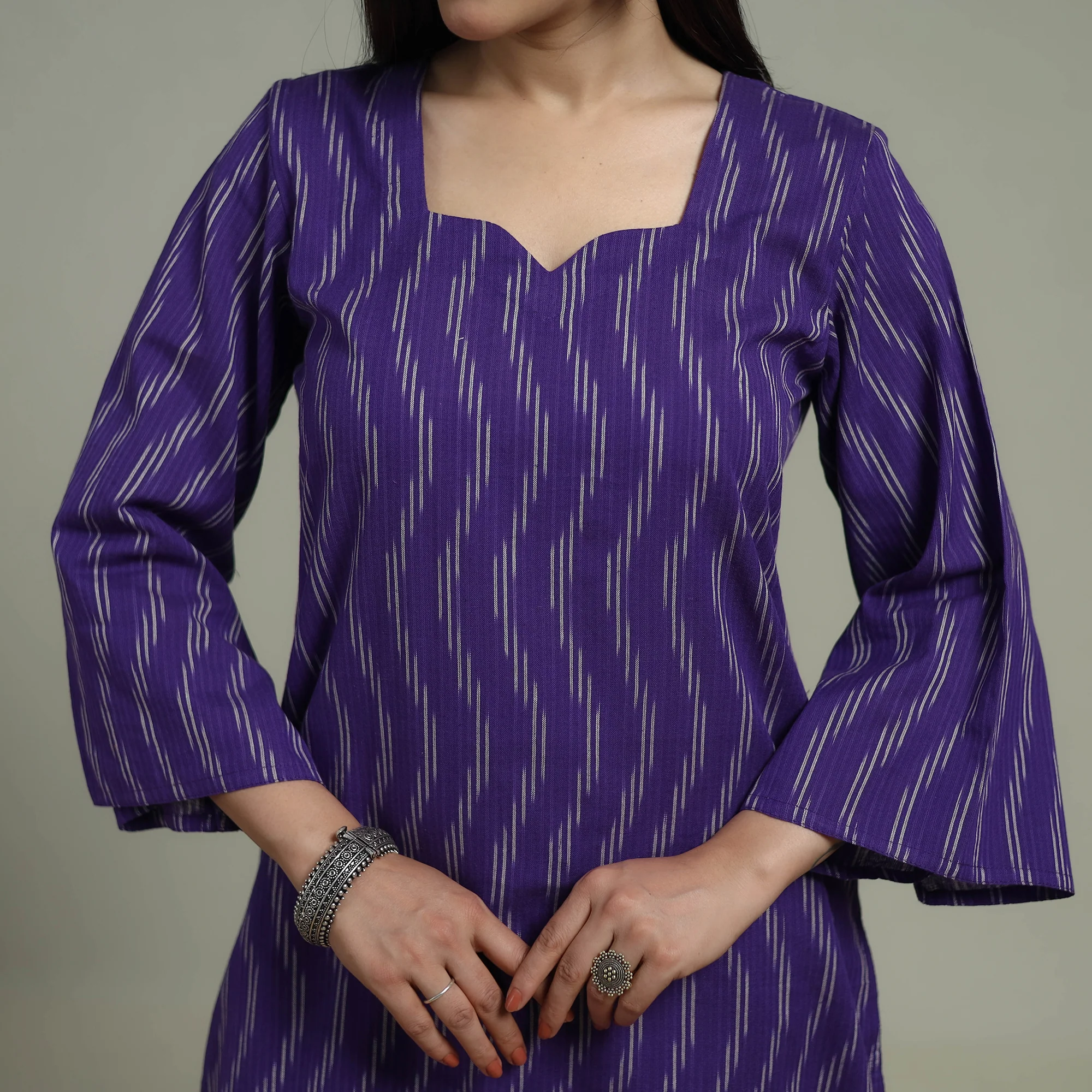 Pochampally Ikat Cotton Suit Set with Dupatta for women 04 - Image 4