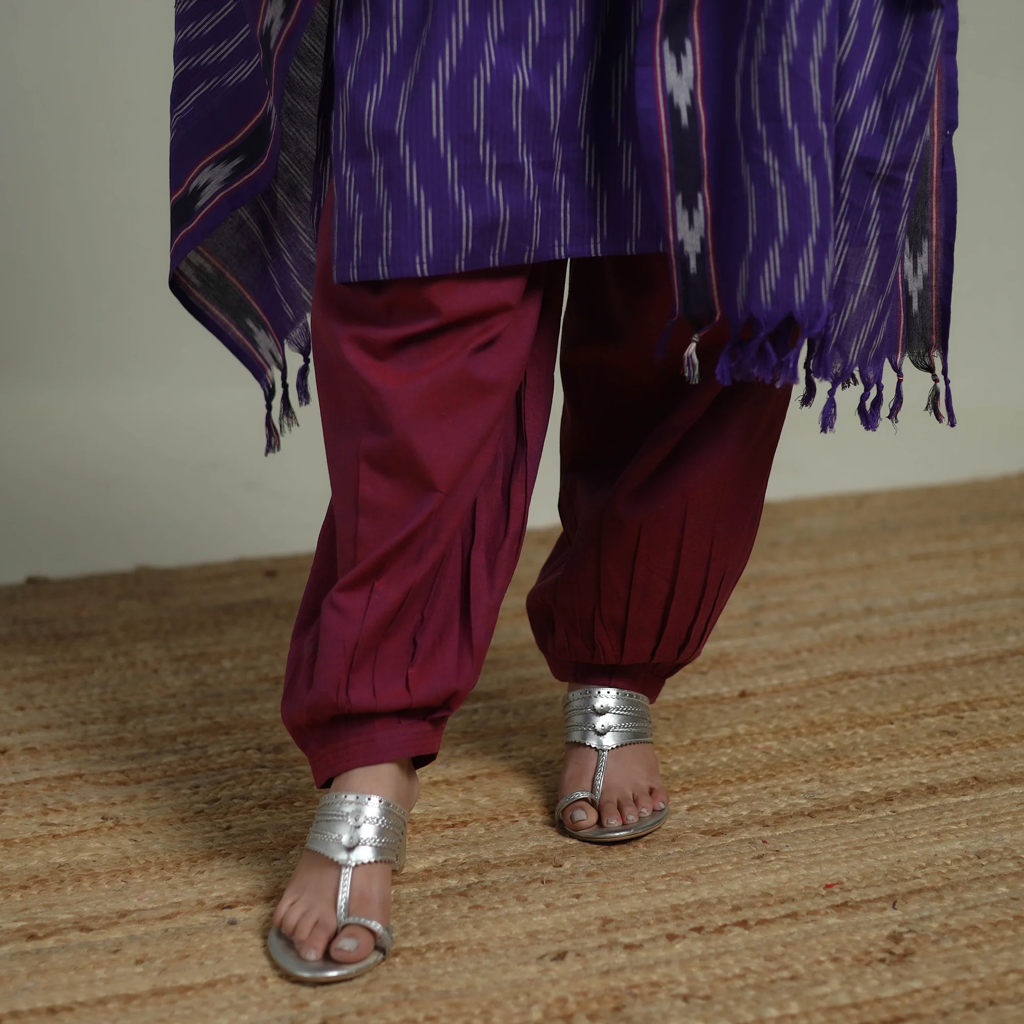 Pochampally Ikat Cotton Suit Set with Dupatta for women 04 - Image 5