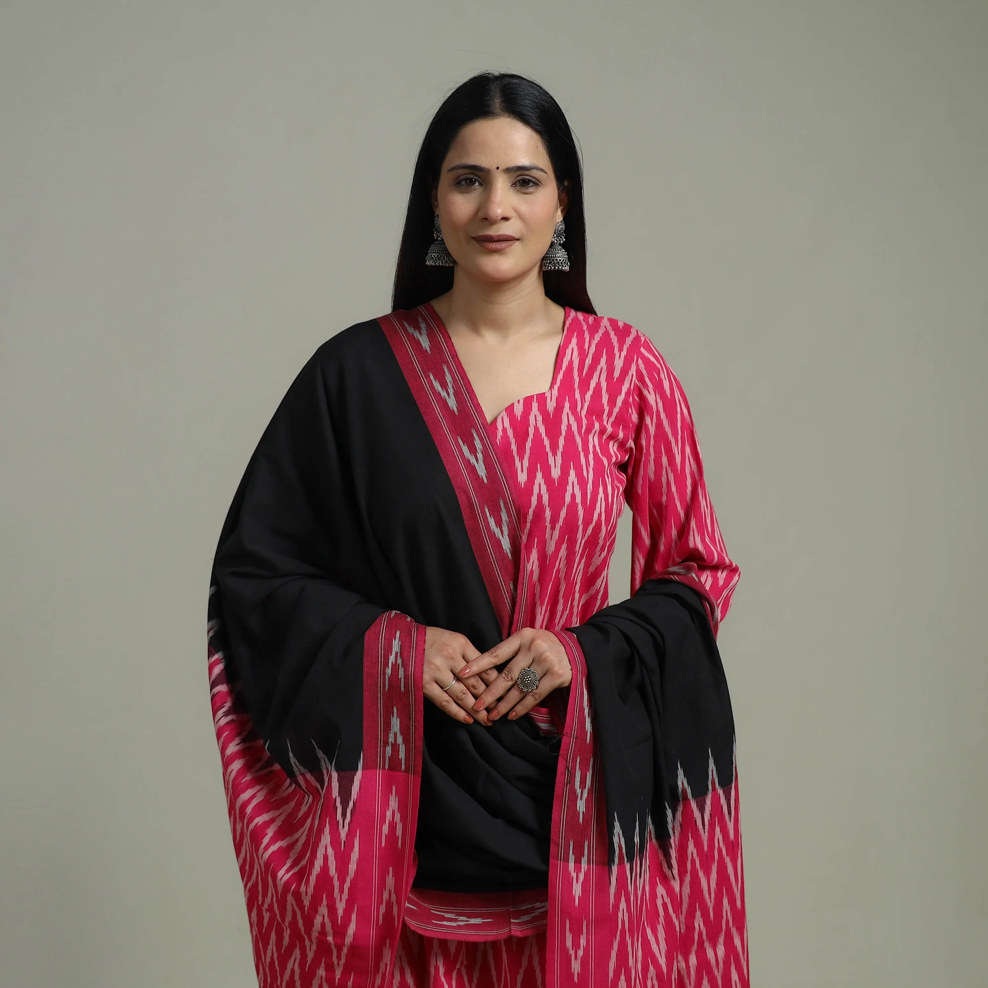 Pochampally Ikat Cotton Suit Set with Dupatta for women 05 - Image 3