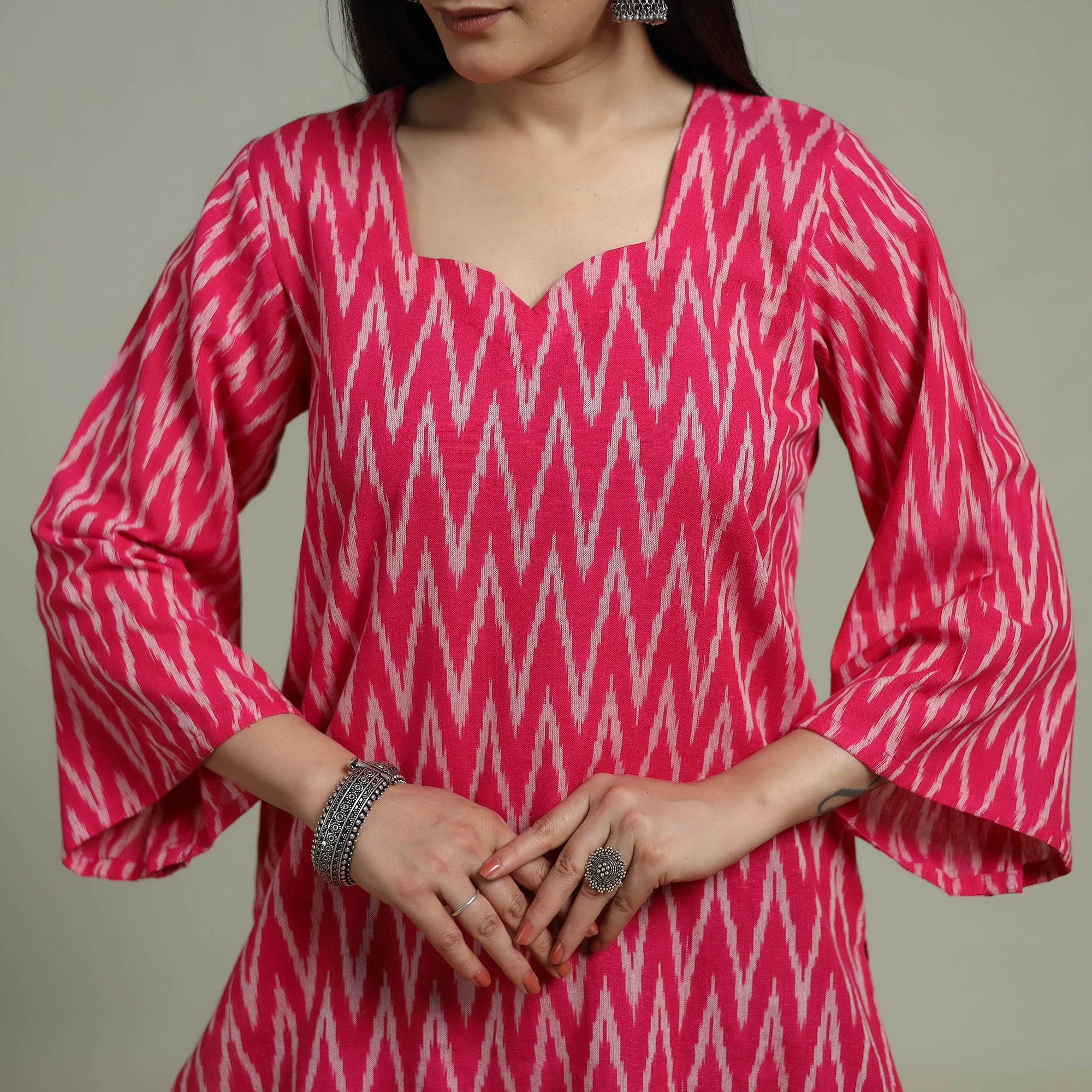 Pochampally Ikat Cotton Suit Set with Dupatta for women 05 - Image 4