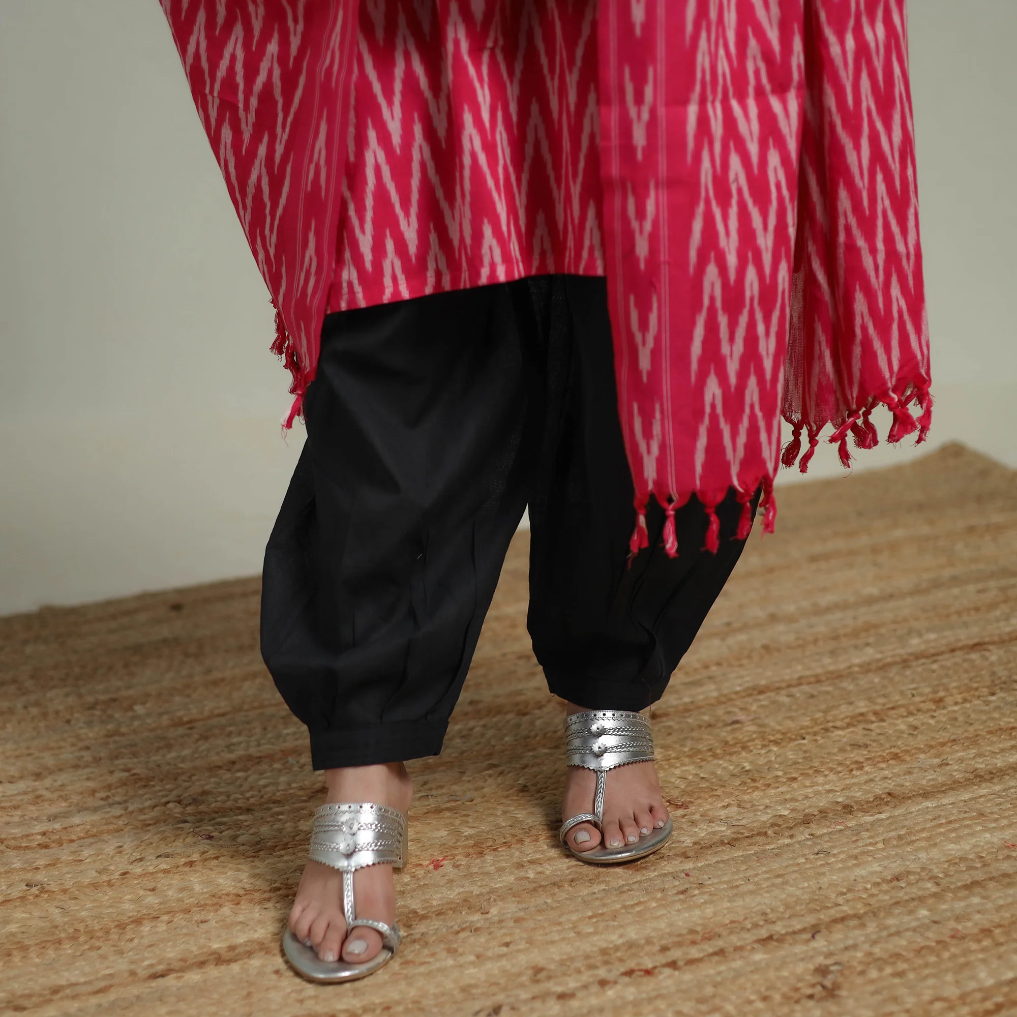 Pochampally Ikat Cotton Suit Set with Dupatta for women 05 - Image 5