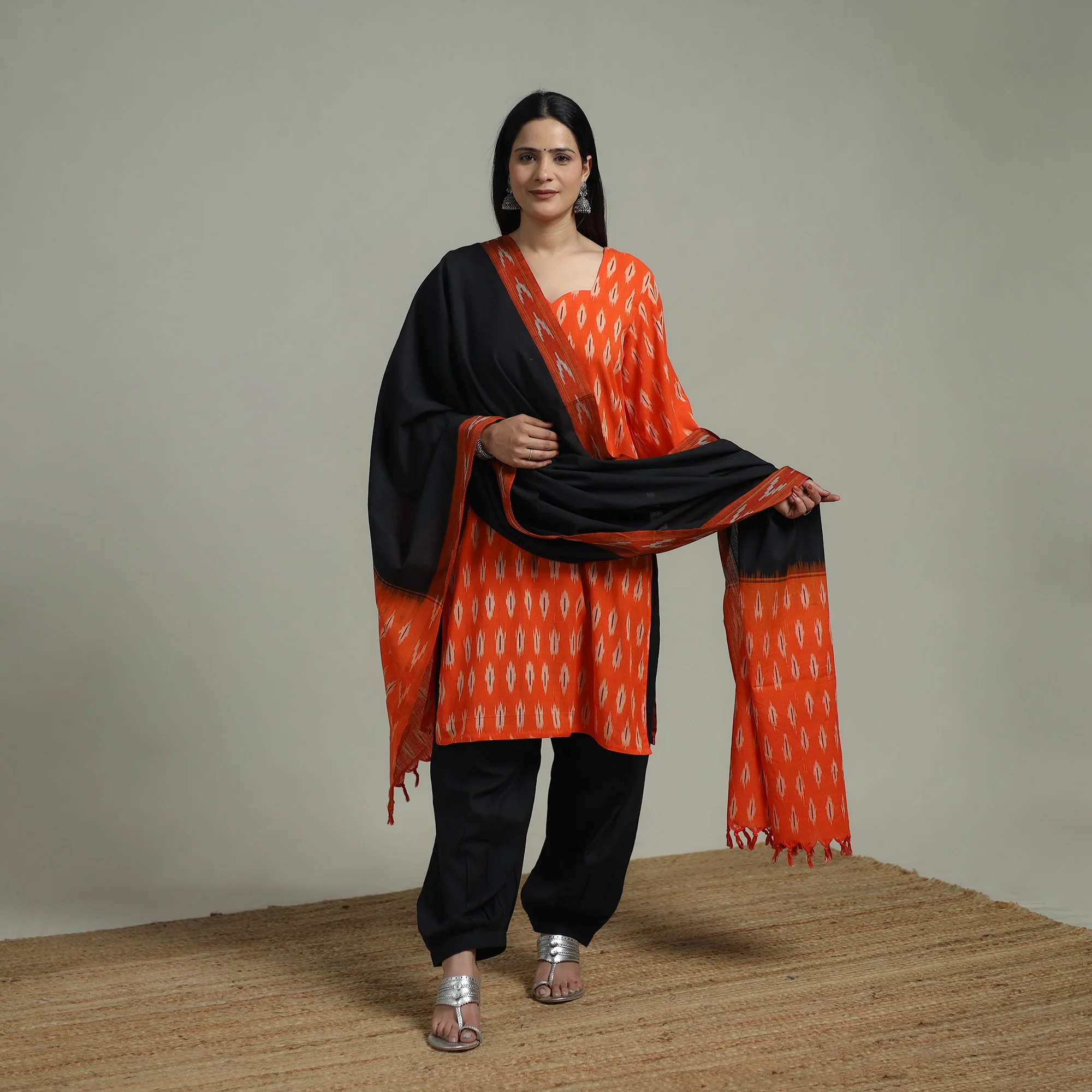 Pochampally Ikat Cotton Suit Set with Dupatta for women 06