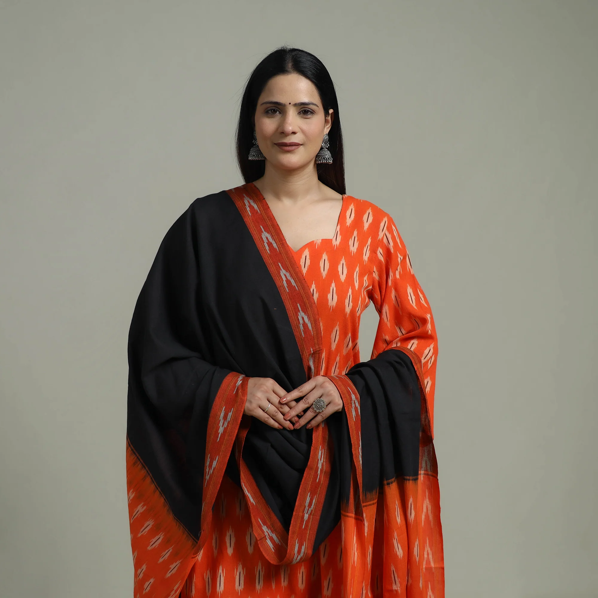 Pochampally Ikat Cotton Suit Set with Dupatta for women 06 - Image 2