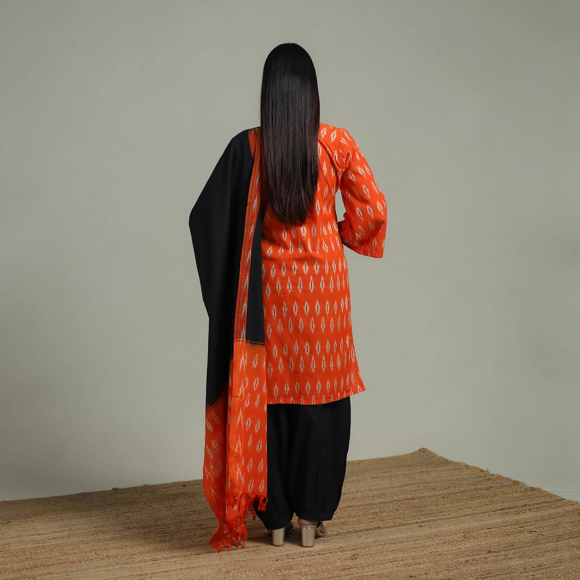 Pochampally Ikat Cotton Suit Set with Dupatta for women 06 - Image 5