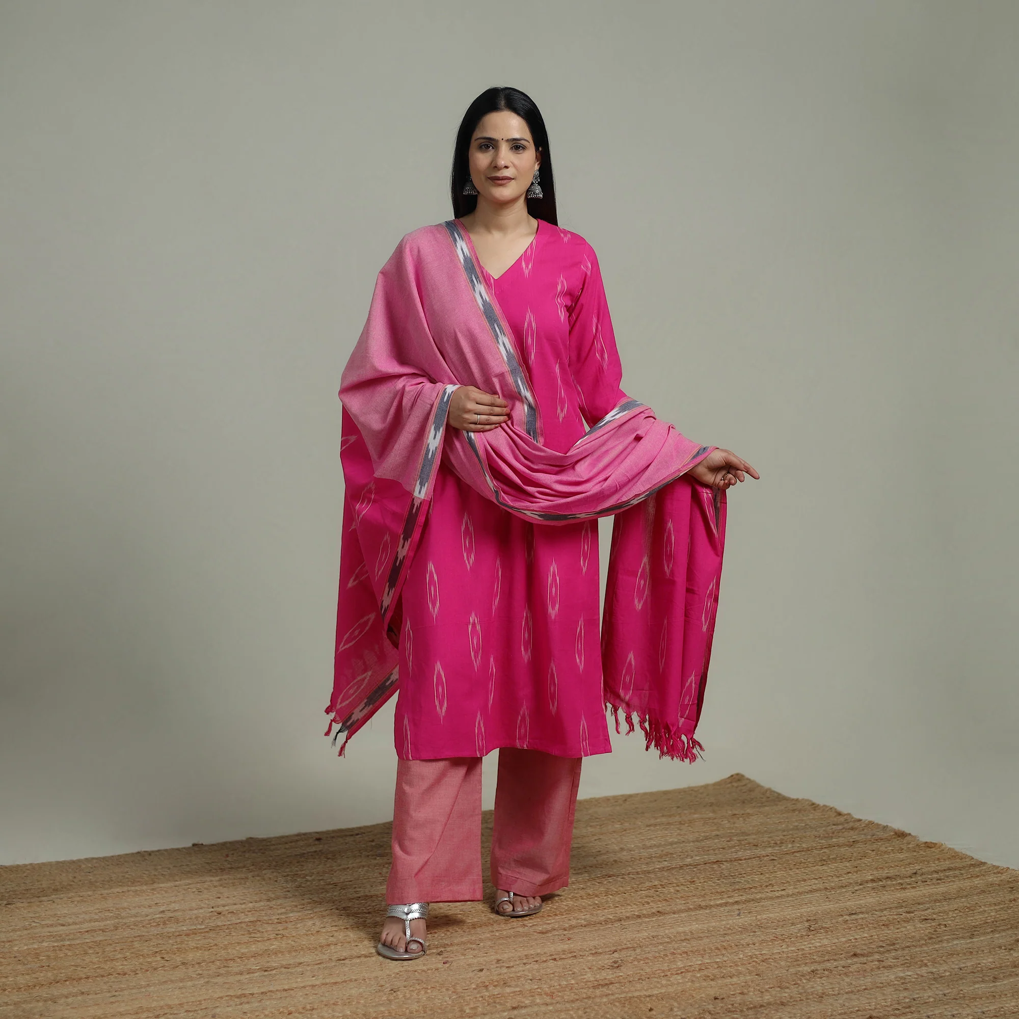 Pochampally Ikat Cotton Suit Set with Dupatta for women 07