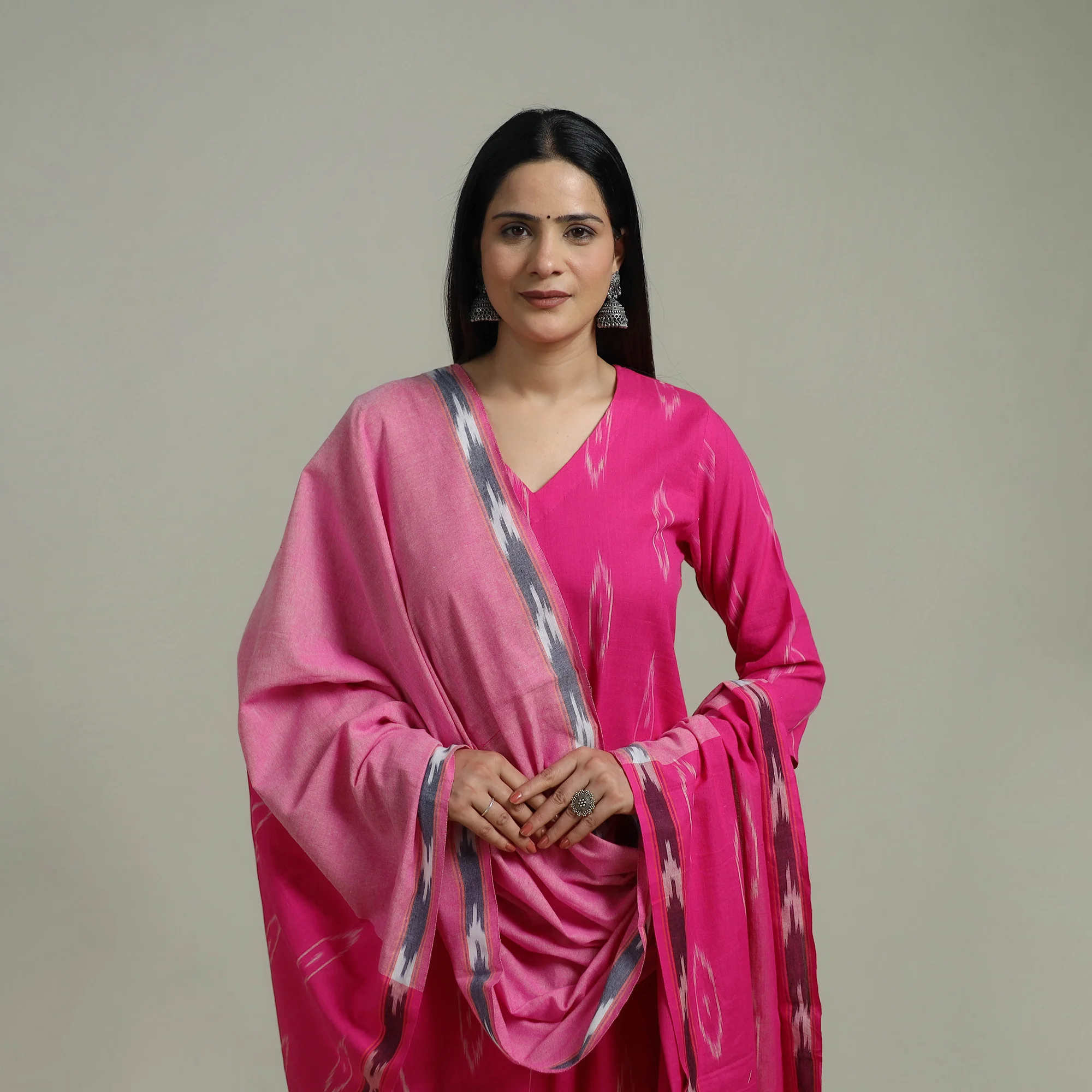 Pochampally Ikat Cotton Suit Set with Dupatta for women 07 - Image 3